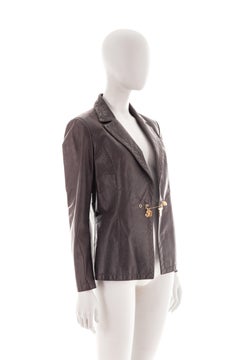 Dirk Bikkembergs brown leather blazer with safety pin, mid 2000s