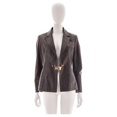 Dirk Bikkembergs brown leather blazer with safety pin, mid 2000s