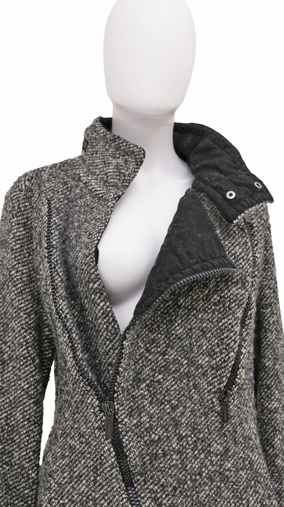 Dirk Bikkembergs F/W 2003 Veste asymétrique zippée en laine grise en vente 9