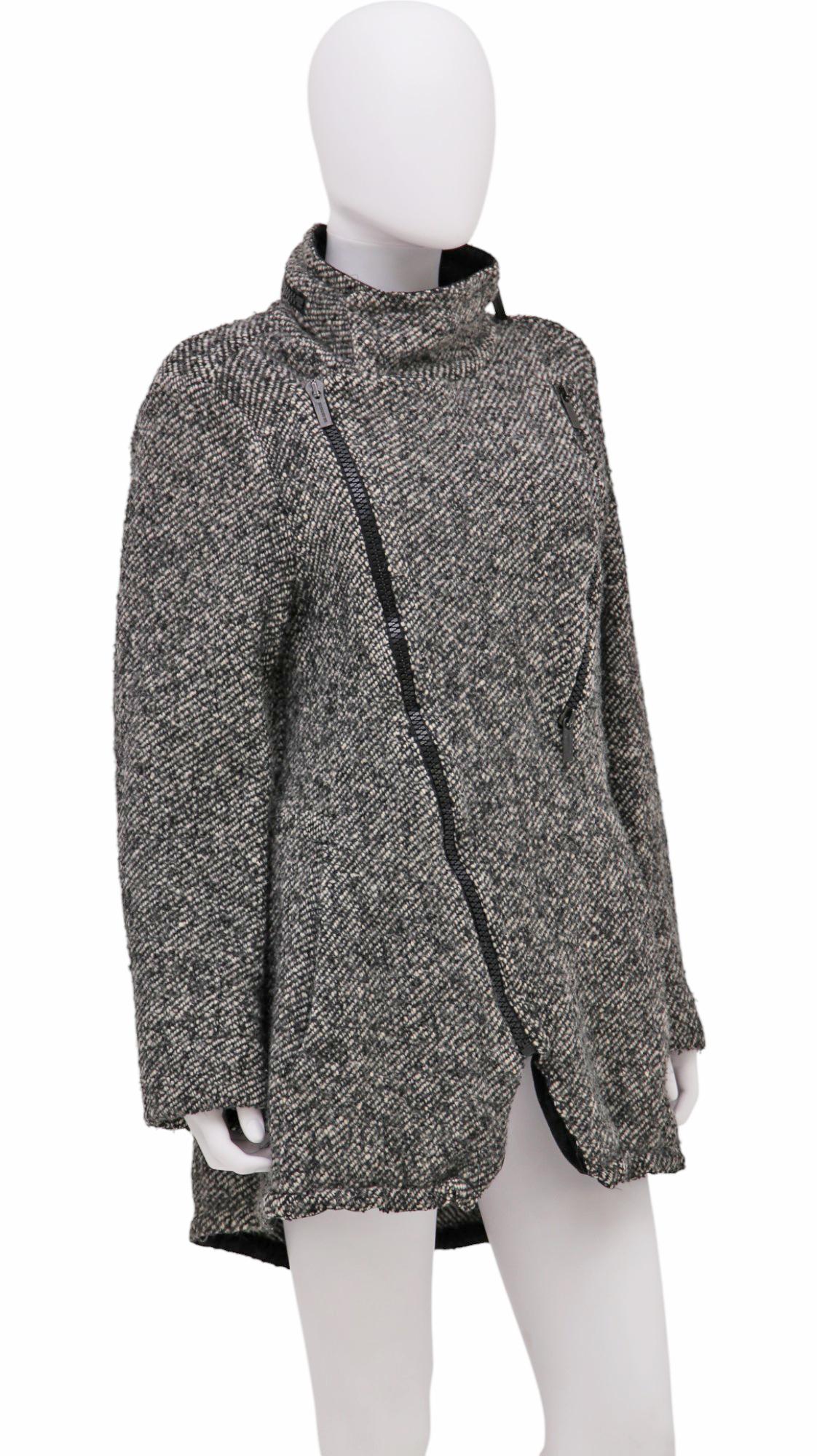 Gray Dirk Bikkembergs F/W 2003 Veste asymétrique zippée en laine grise en vente