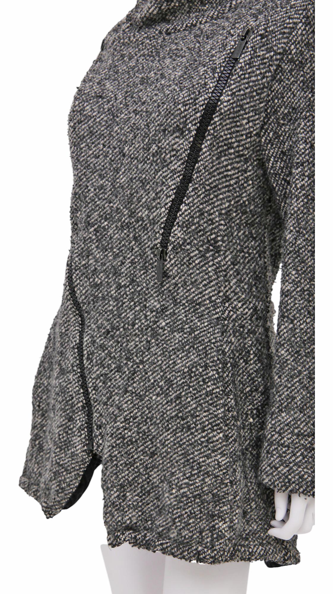 Dirk Bikkembergs F/W 2003 Veste asymétrique zippée en laine grise en vente 3