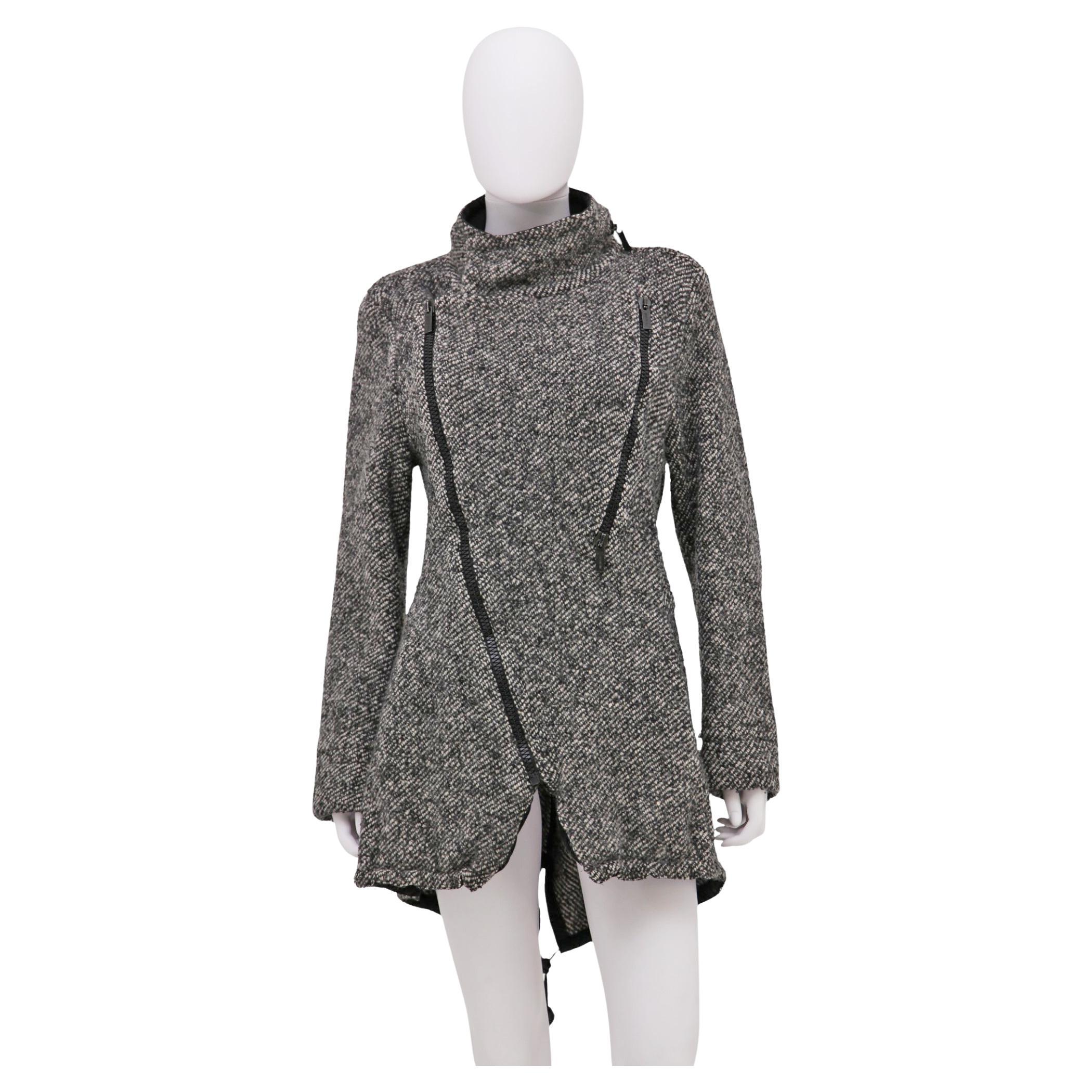 Dirk Bikkembergs F/W 2003 Veste asymétrique zippée en laine grise en vente