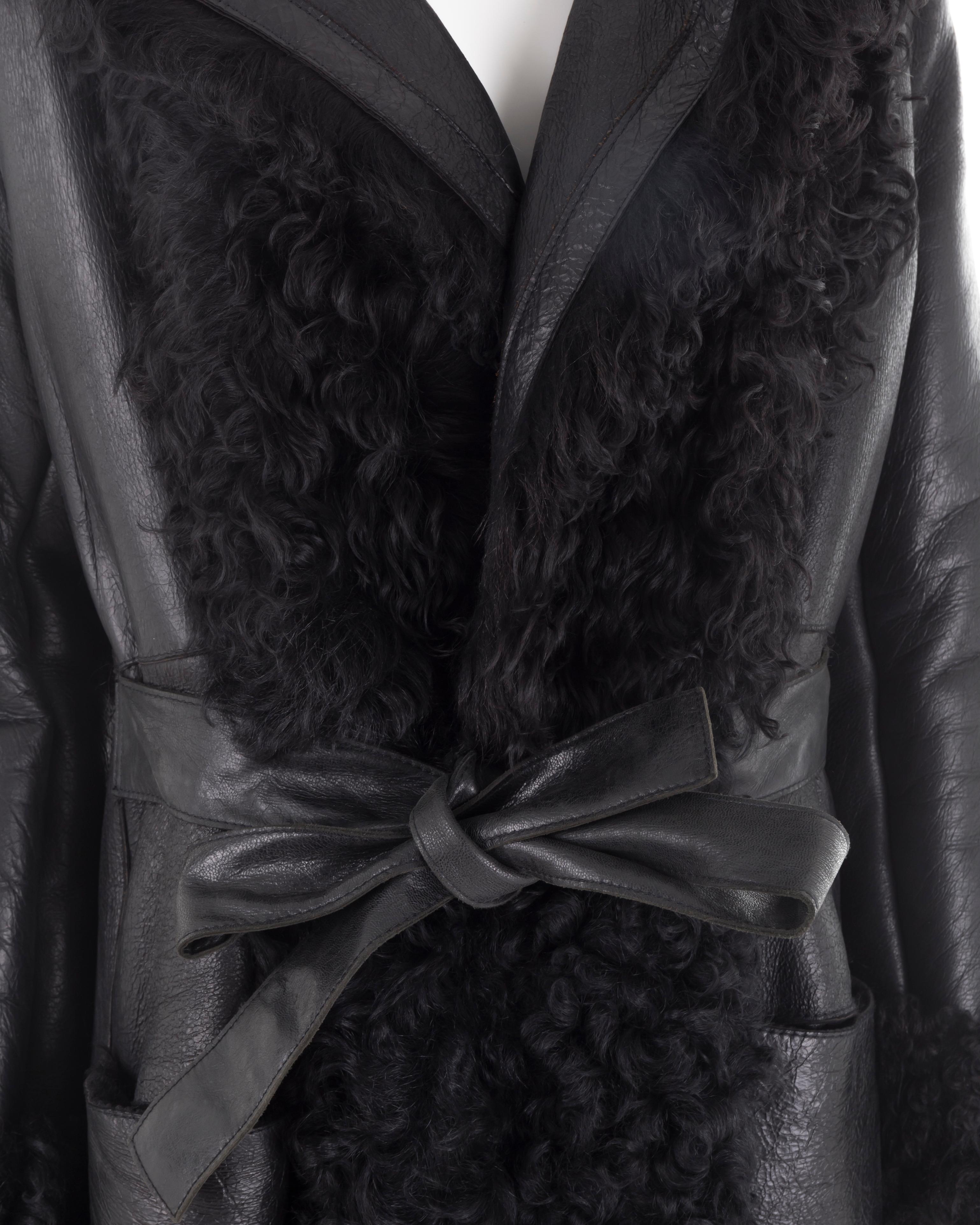 Women's Dirk Bikkembergs F/W 2003 black Mongolian lamb fur leather coat For Sale