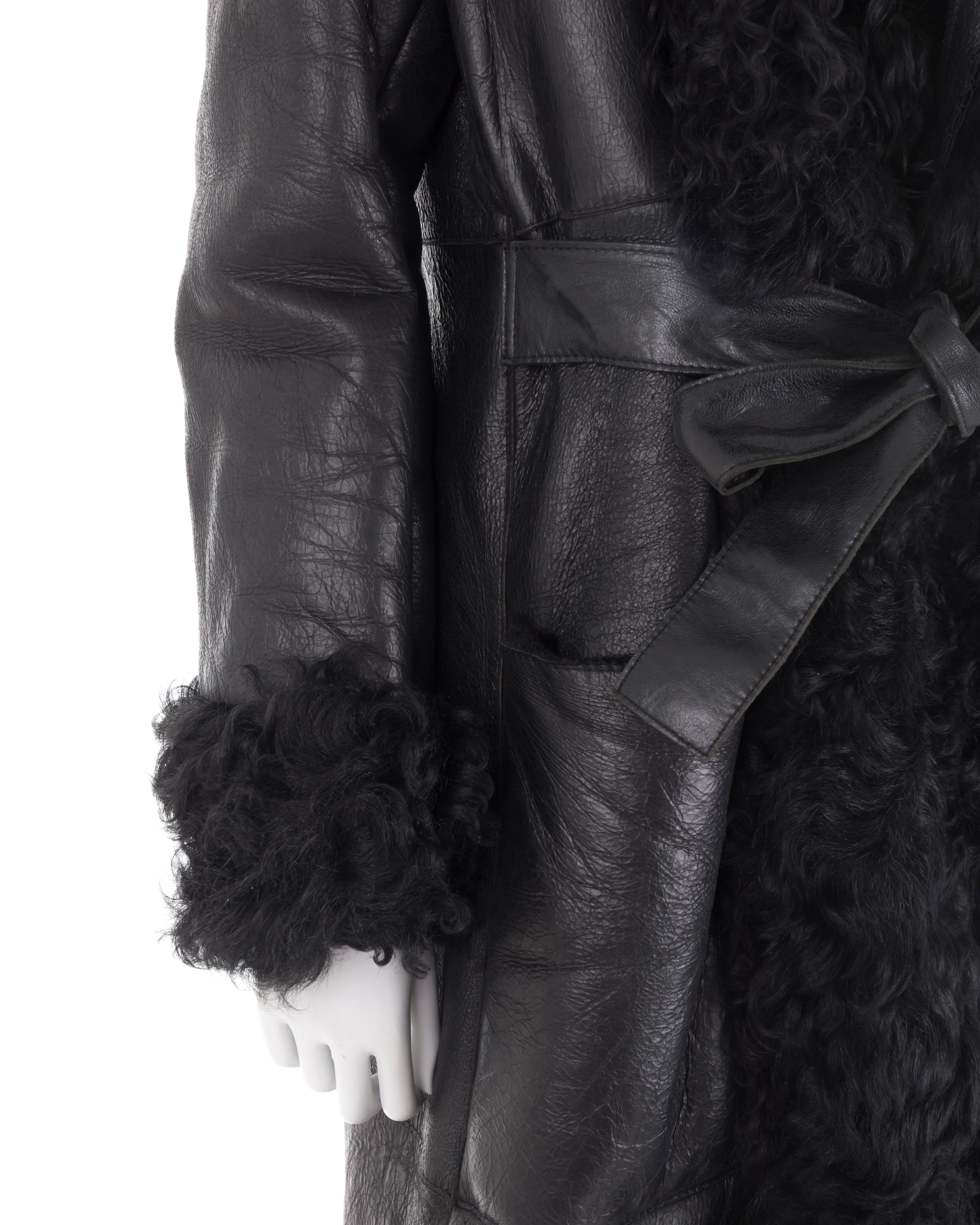 Dirk Bikkembergs F/W 2003 black Mongolian lamb fur leather coat For Sale 1