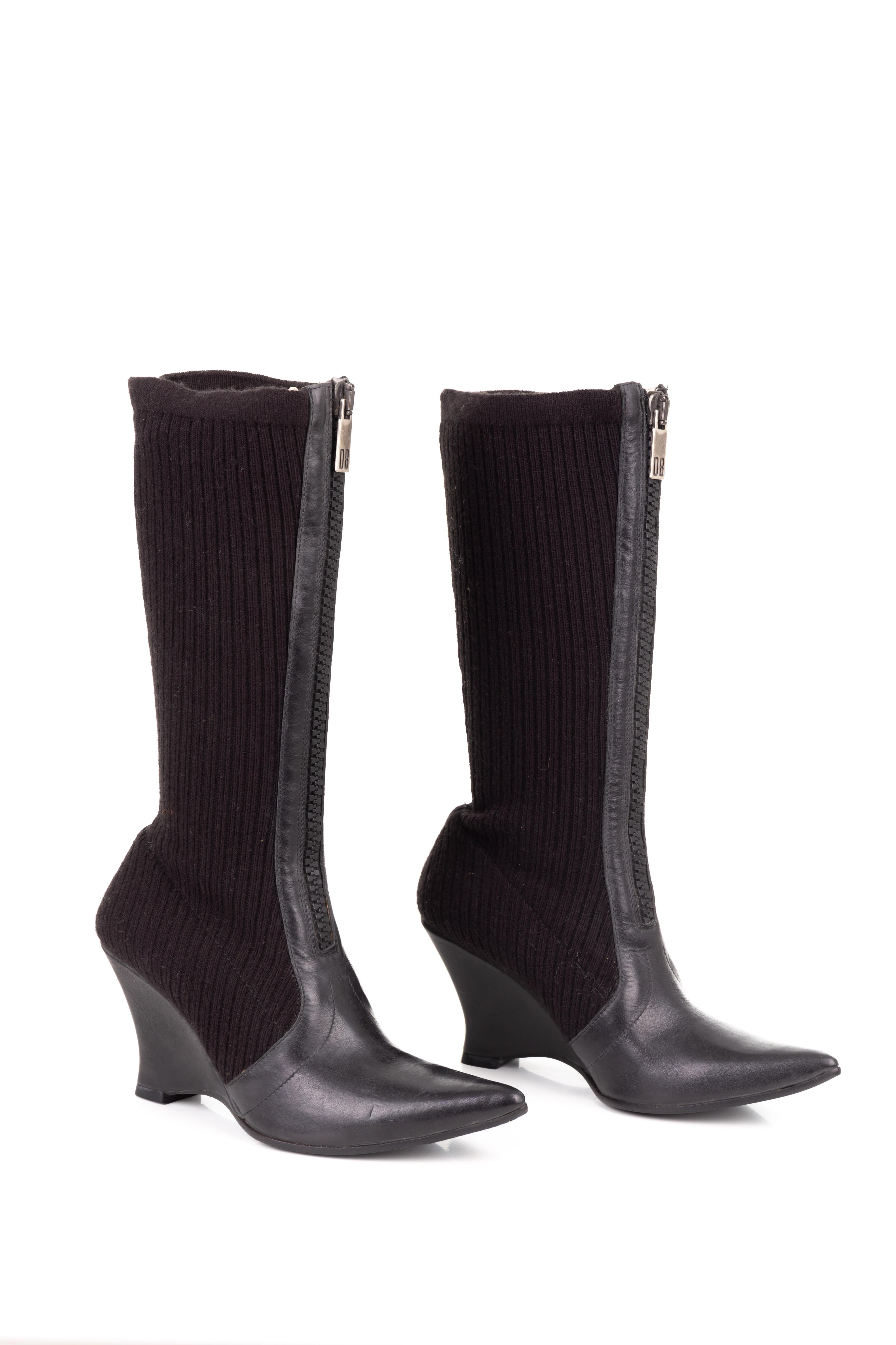 Dirk Bikkembergs F/W 2003 rib knit wedge boots In Excellent Condition For Sale In Rome, IT