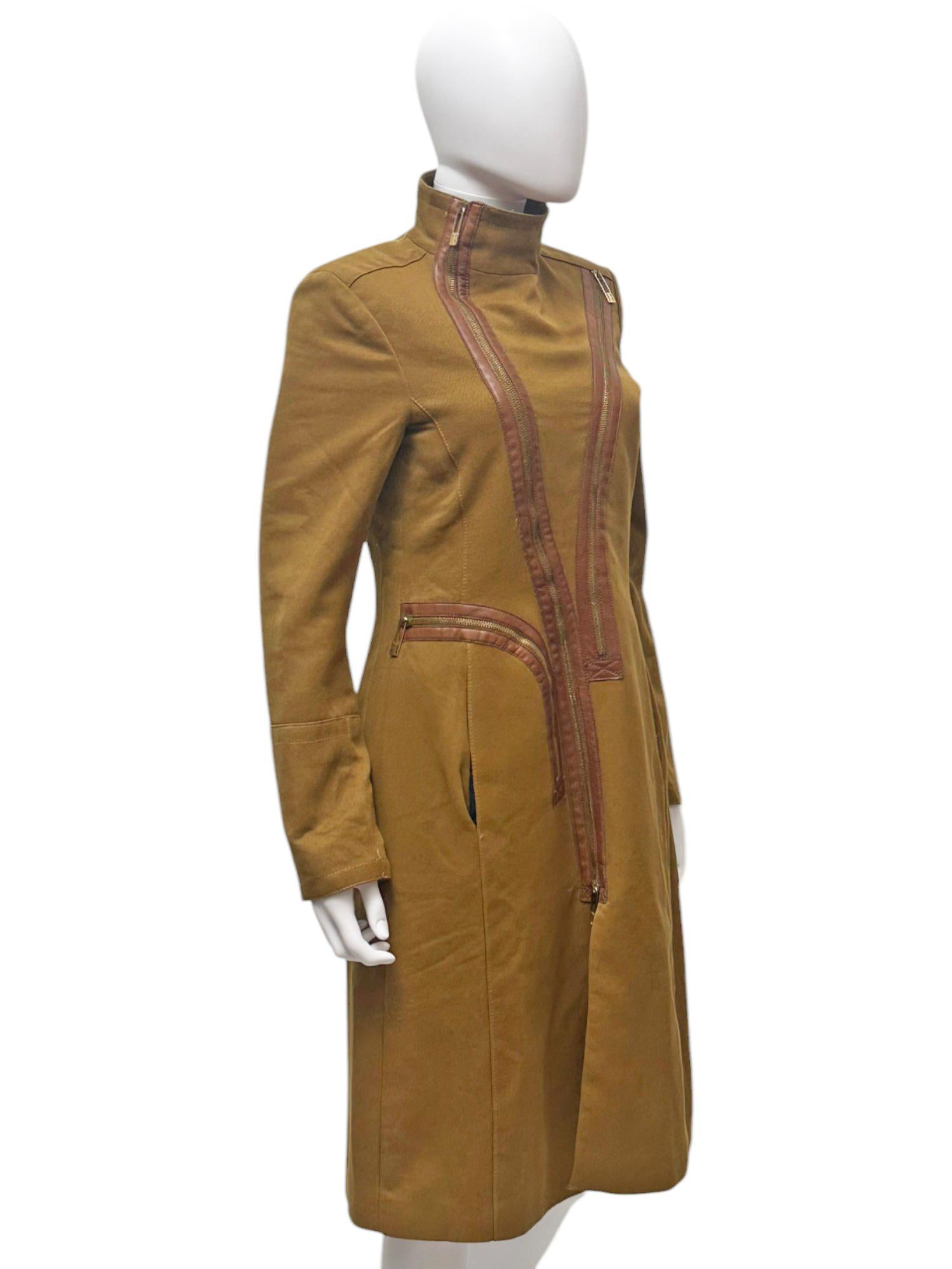 Donna Dirk Bikkembergs F/W 2004 Zipped Brown Cotton Coat in vendita