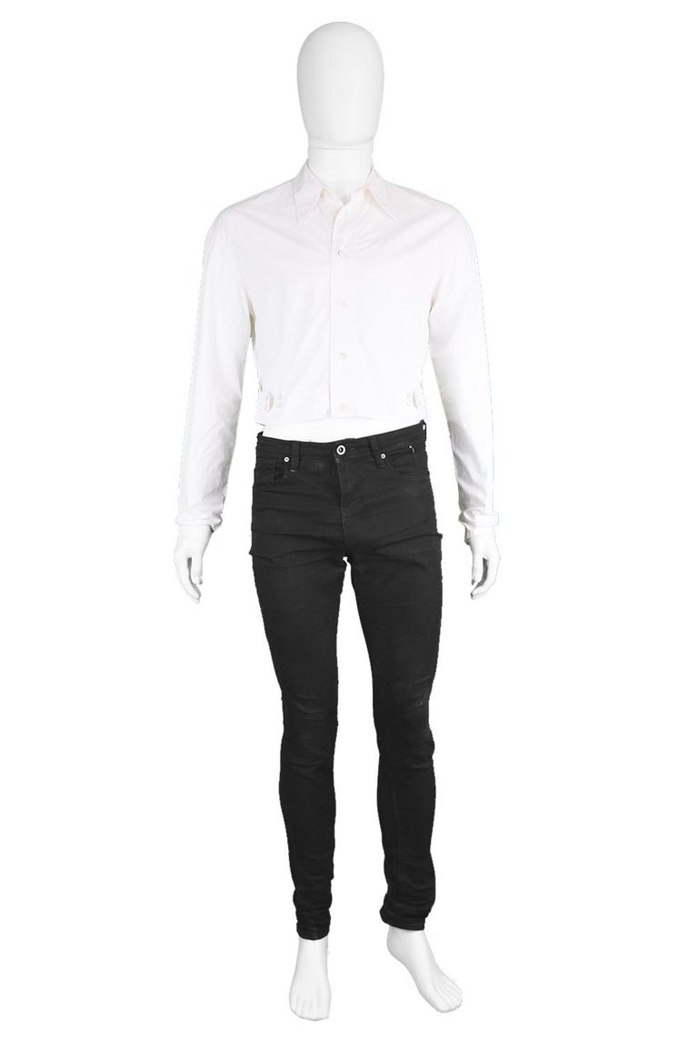 Dirk Bikkembergs Femmes 1990s dark navy cotton drill metal button shirt - XS S