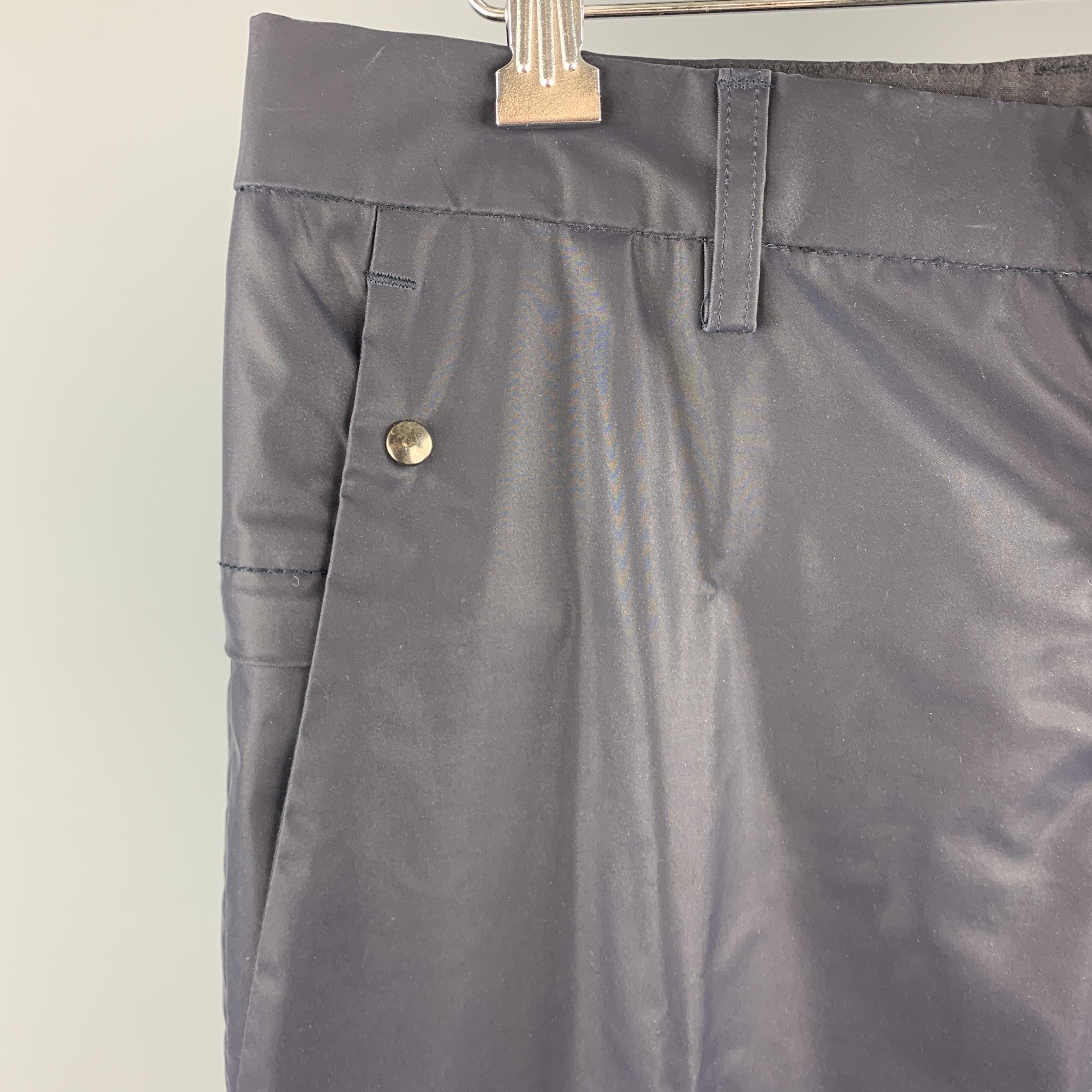 Black DIRK BIKKEMBERGS Size 30 Navy Rubberized Canvas Back Zip Pants