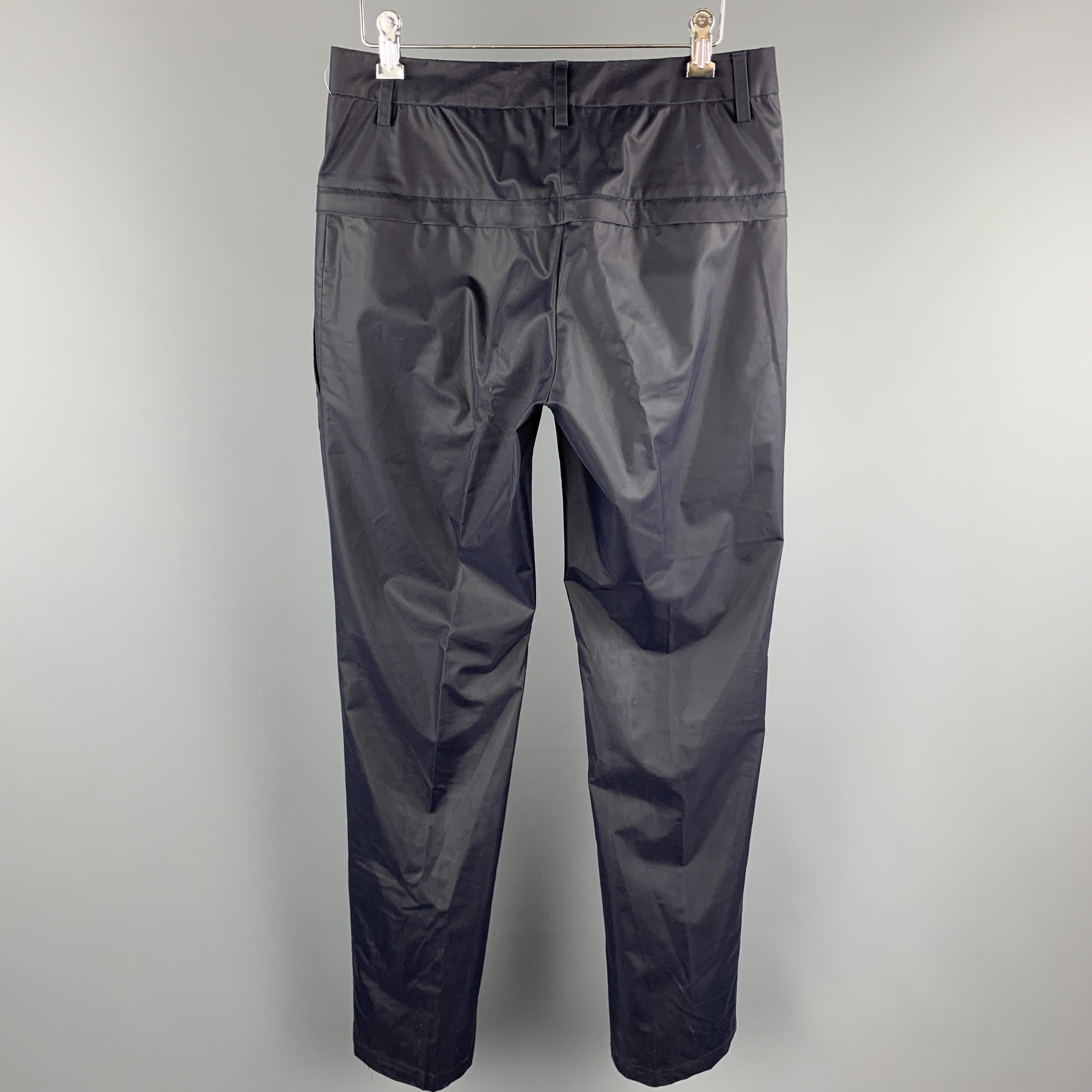 DIRK BIKKEMBERGS Size 30 Navy Rubberized Canvas Back Zip Pants In Good Condition In San Francisco, CA