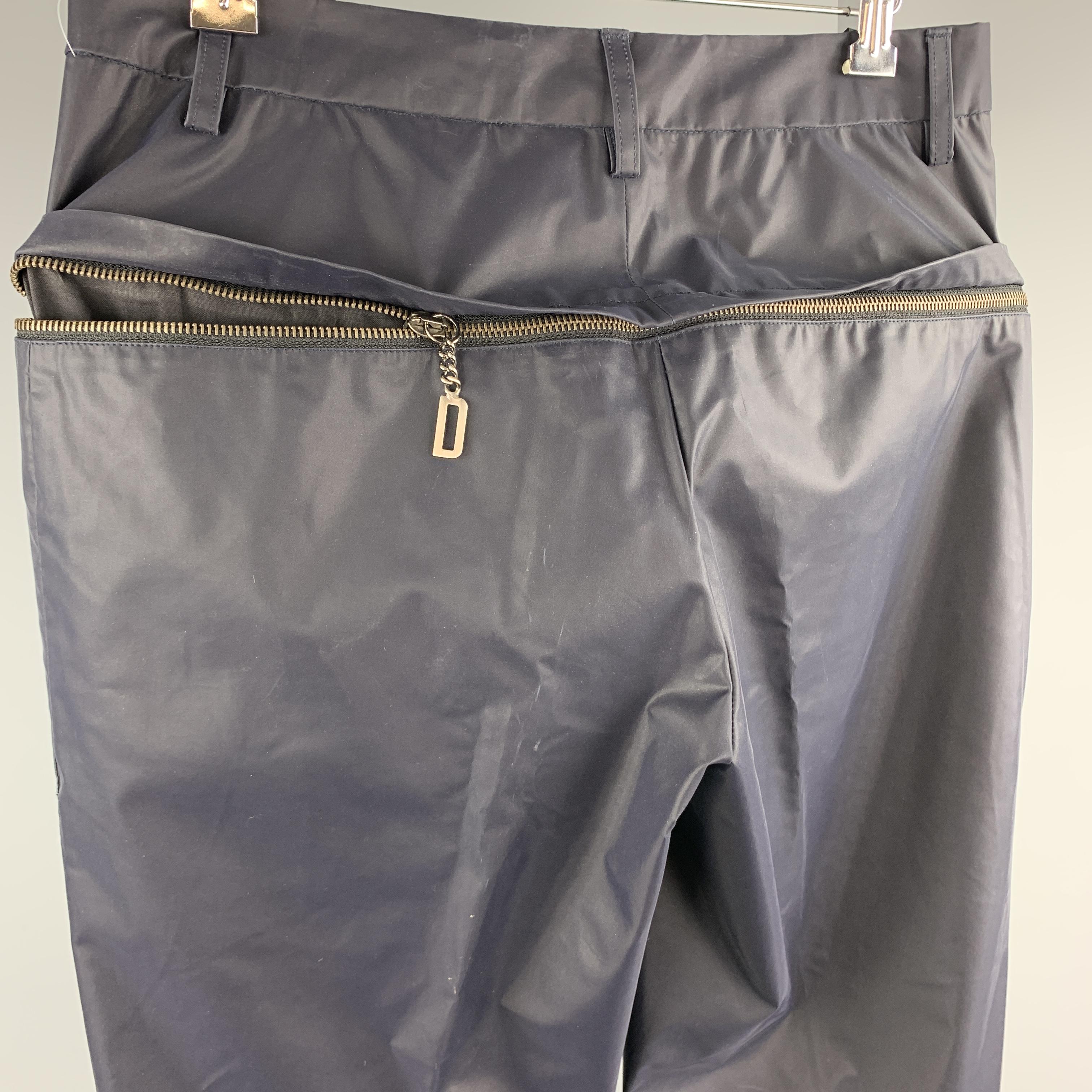 Men's DIRK BIKKEMBERGS Size 30 Navy Rubberized Canvas Back Zip Pants