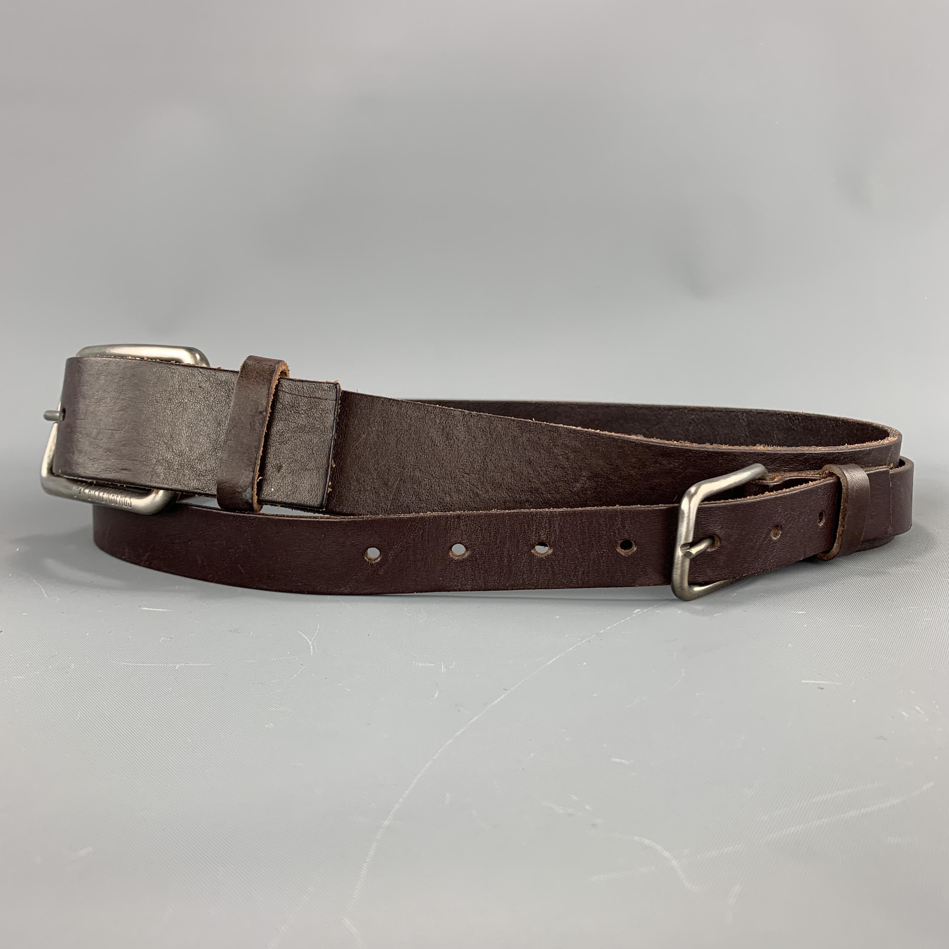 Black DIRK BIKKEMBERGS Size 32 Brown Leather Double Strap Layered Belt