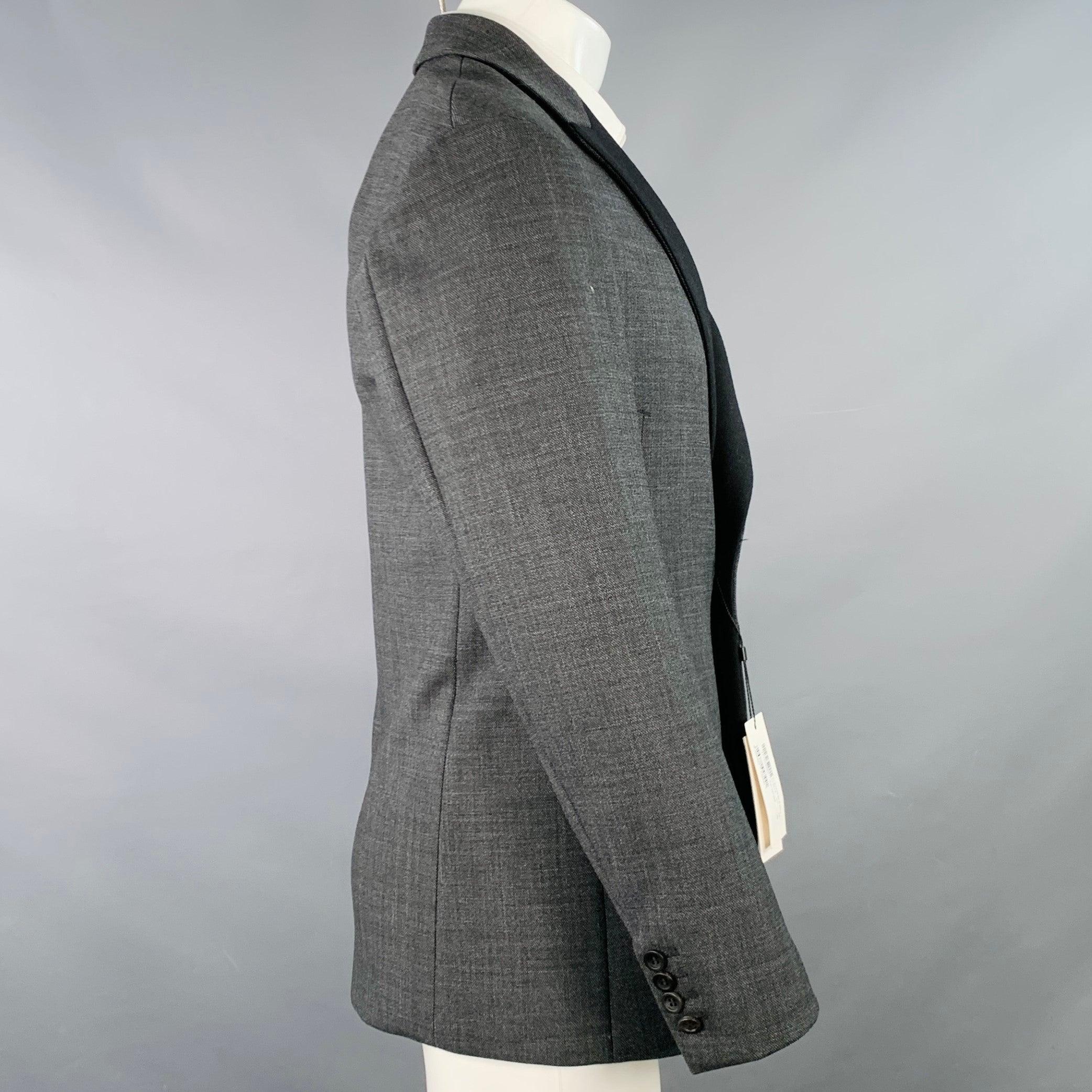 DIRK BIKKEMBERGS Size 36 Grey Black Polyester Wool Peak Lapel Sport Coat In Excellent Condition For Sale In San Francisco, CA