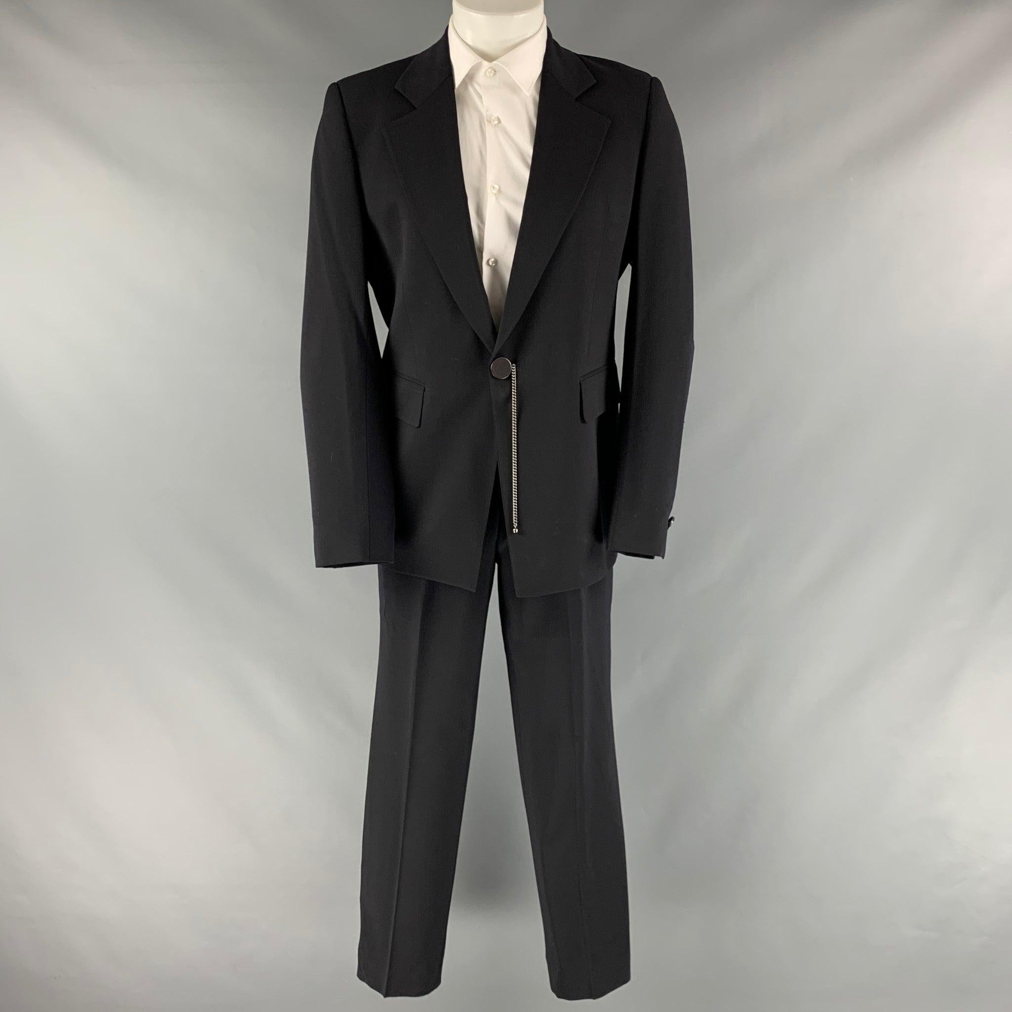 DIRK BIKKEMBERGS  Size 40 Black Solid Wool  Elastane Notch Lapel Suit In Good Condition For Sale In San Francisco, CA