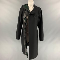 DIRK BIKKEMBERGS Size 6 Black Wool Blend Leather Ruffle Trim Coat