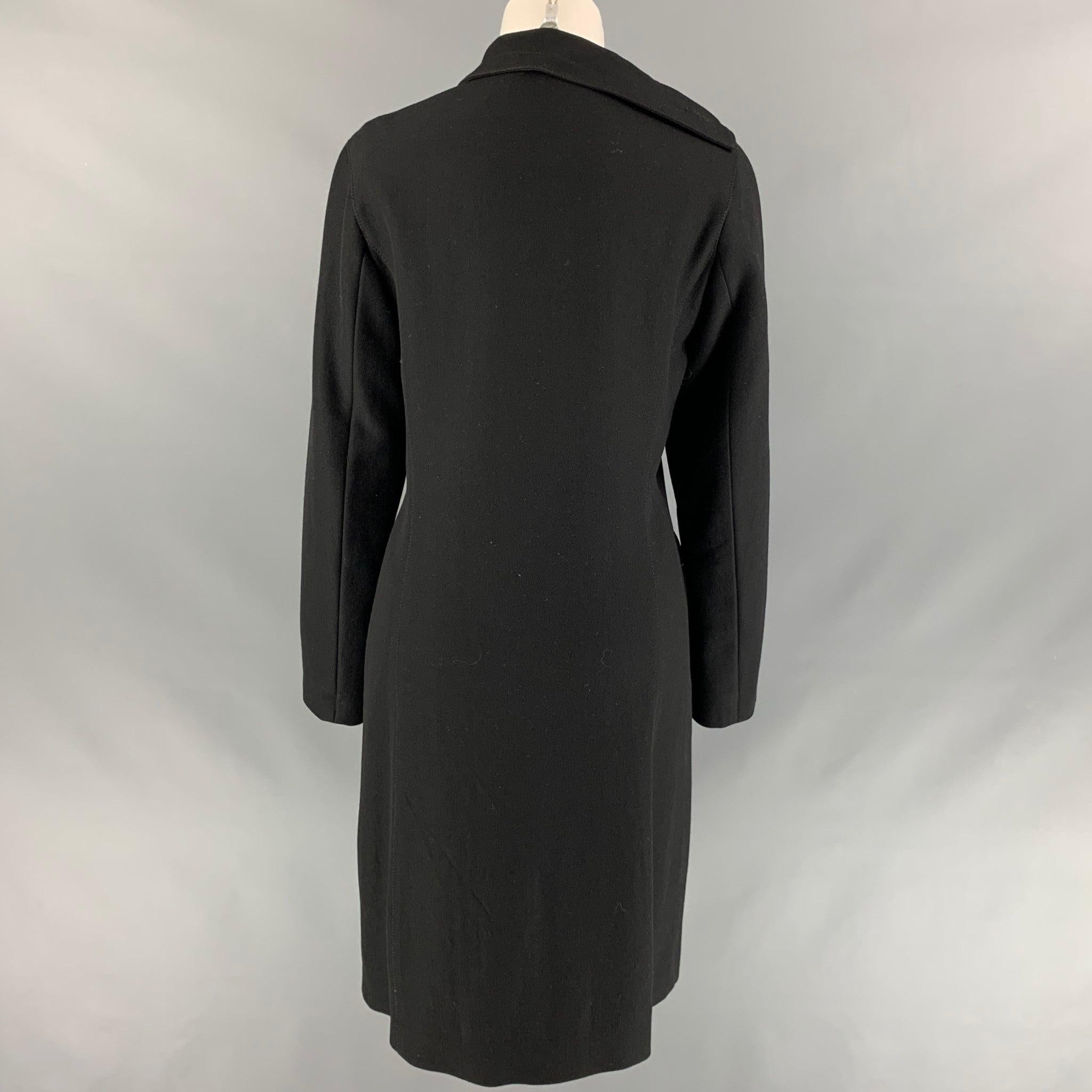 Women's DIRK BIKKEMBERGS Size 6 Black Wool Blend Leather Ruffle Trim Coat