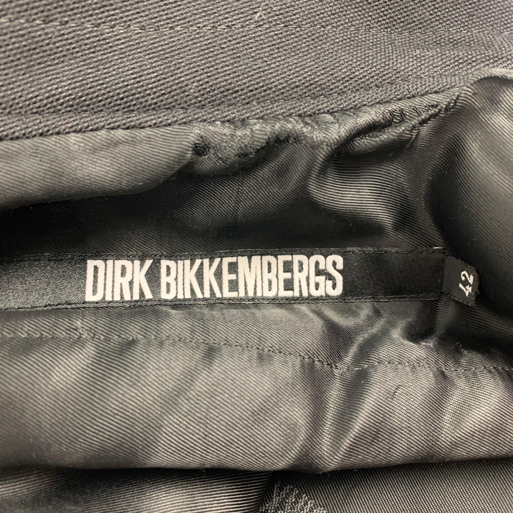 DIRK BIKKEMBERGS Size 6 Black Wool Blend Leather Ruffle Trim Coat 1