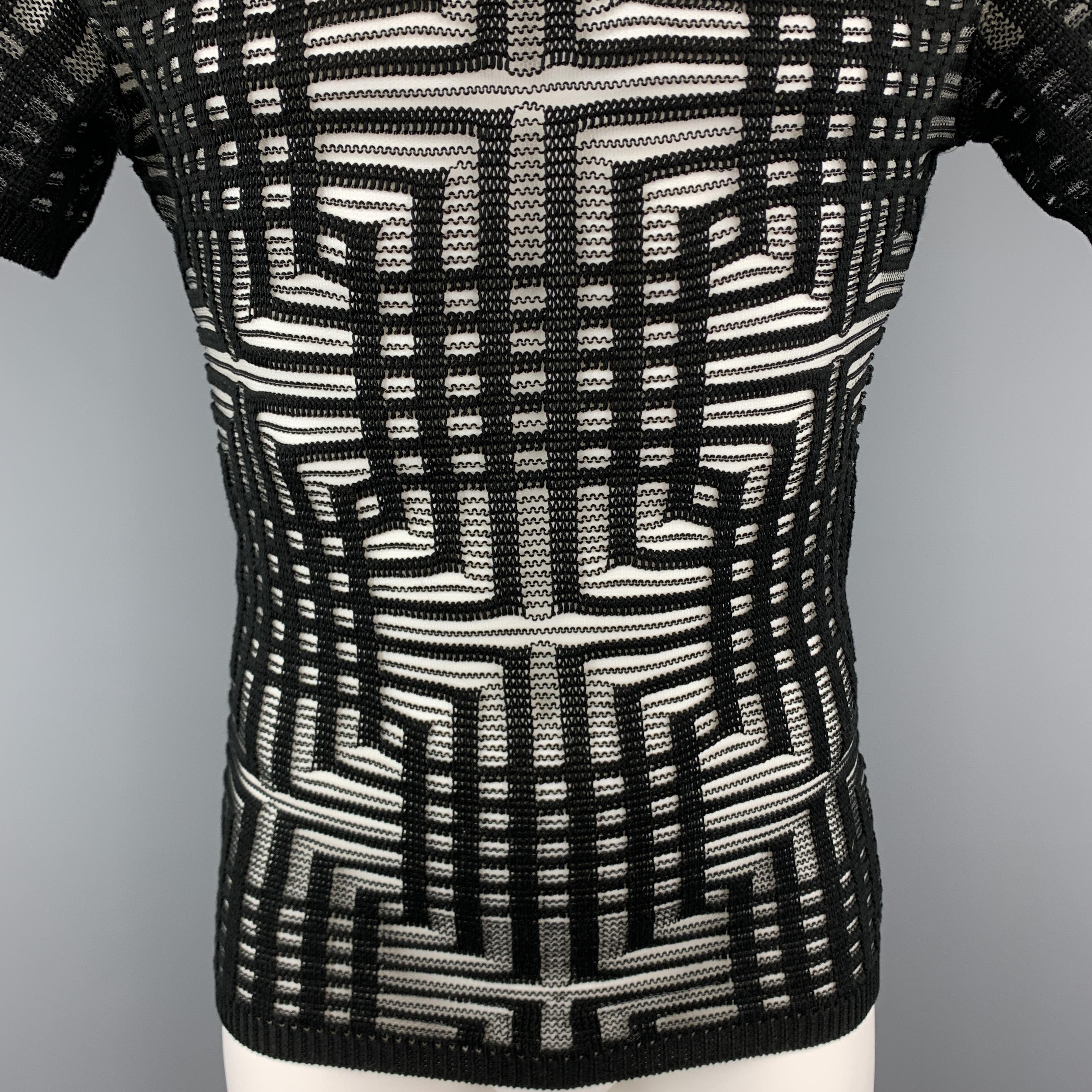 DIRK BIKKEMBERGS Size M Black & Silver Sheer Stripe Short Sleeve Pullover In Excellent Condition In San Francisco, CA
