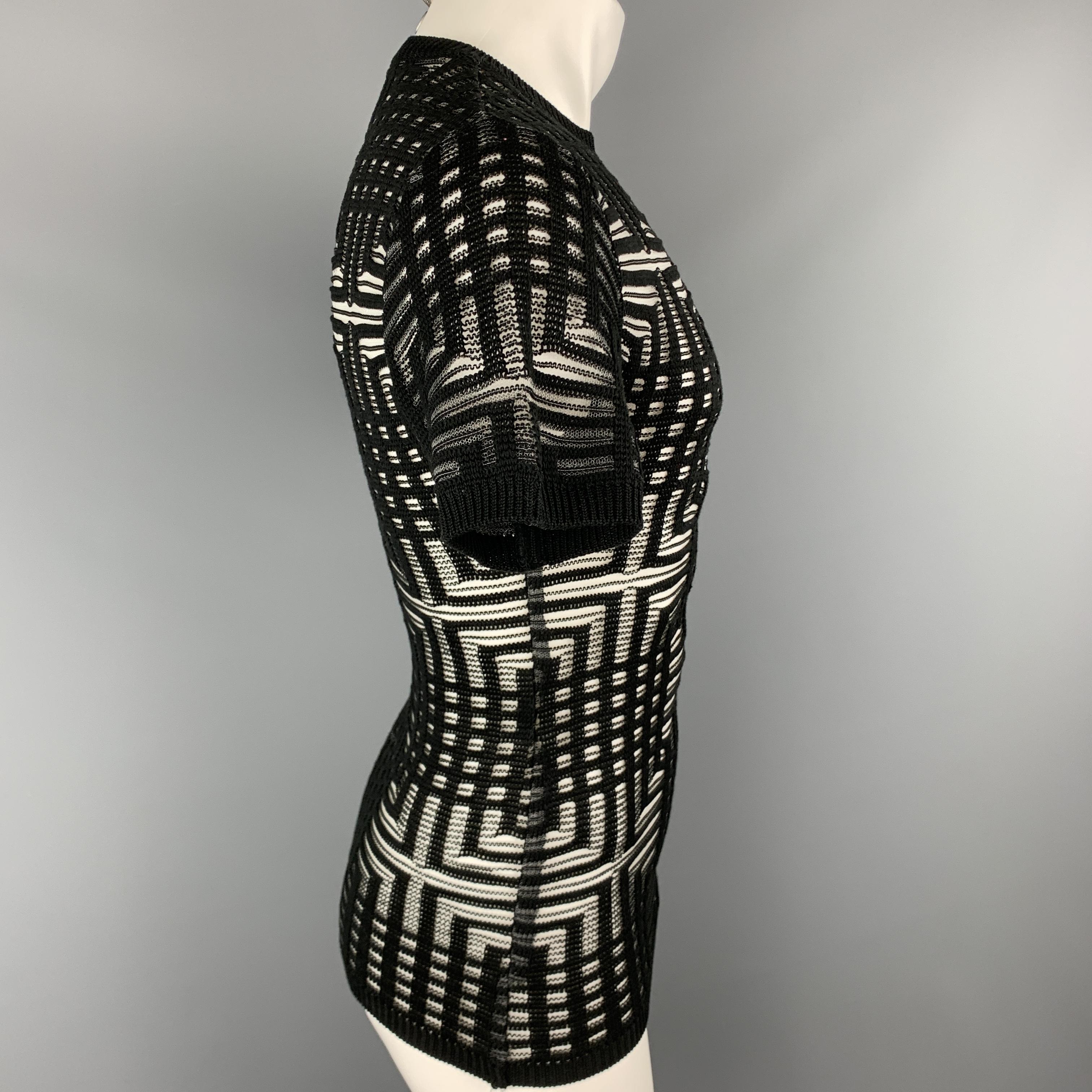 DIRK BIKKEMBERGS Size M Black & Silver Sheer Stripe Short Sleeve Pullover 1