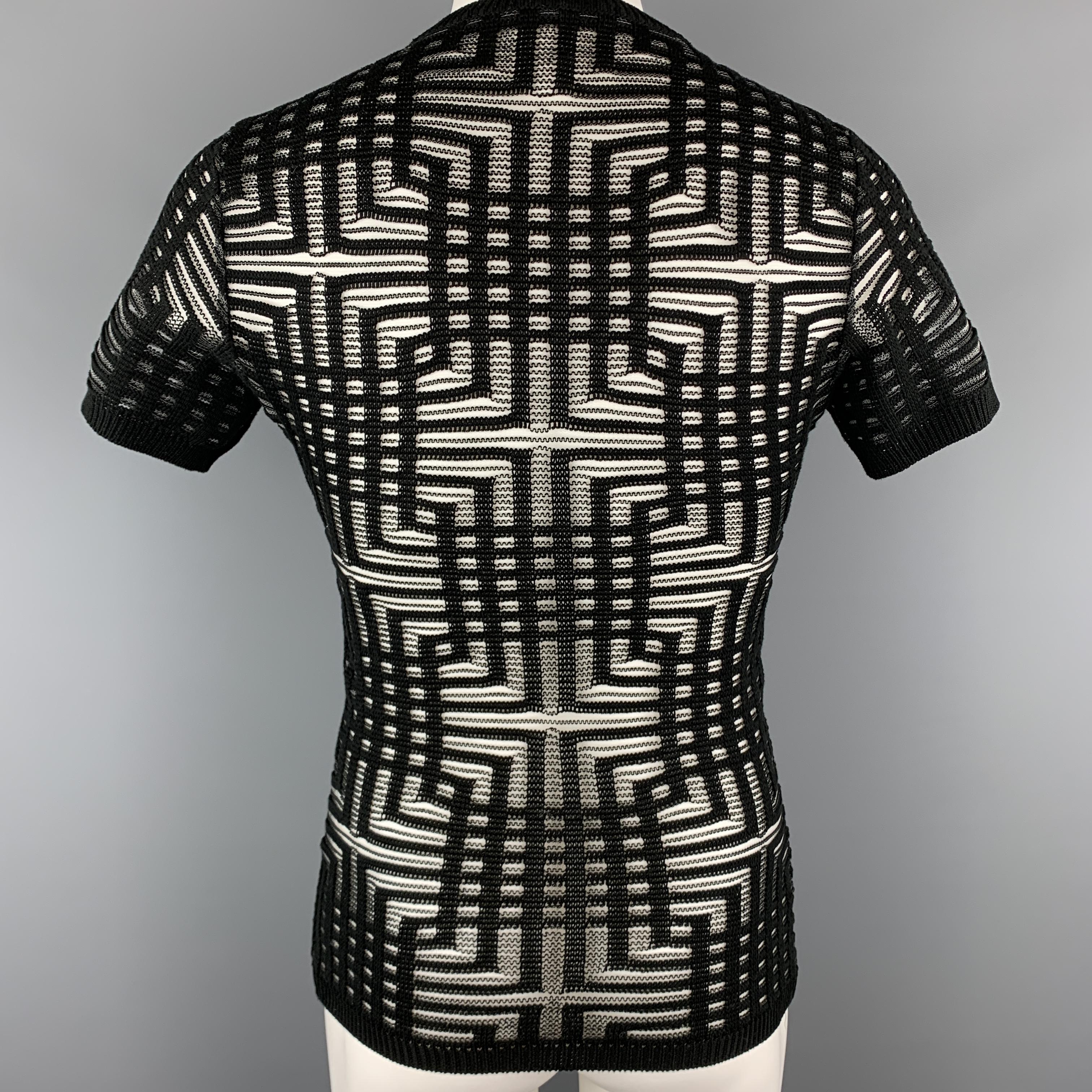 DIRK BIKKEMBERGS Size M Black & Silver Sheer Stripe Short Sleeve Pullover 2