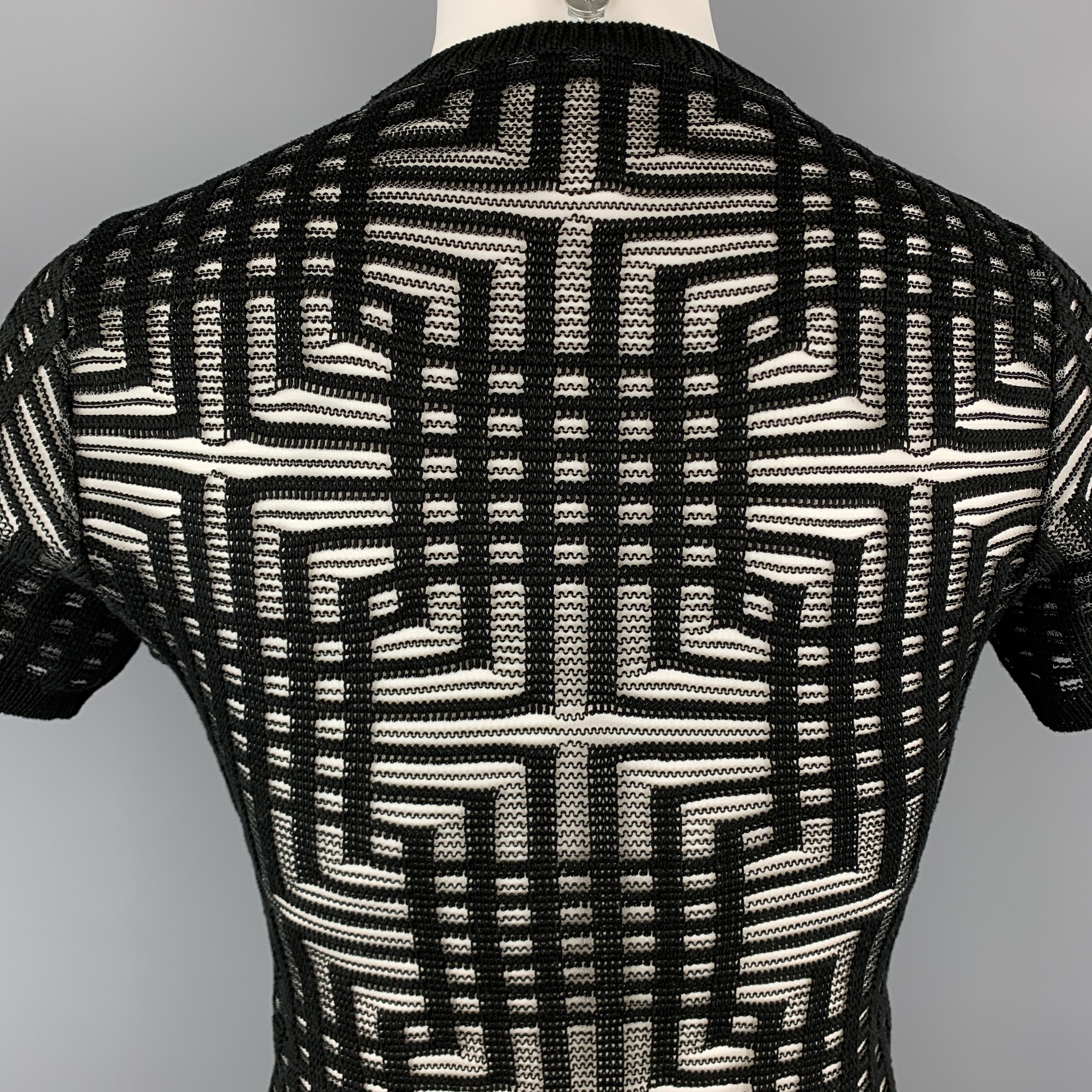 DIRK BIKKEMBERGS Size M Black & Silver Sheer Stripe Short Sleeve Pullover 3