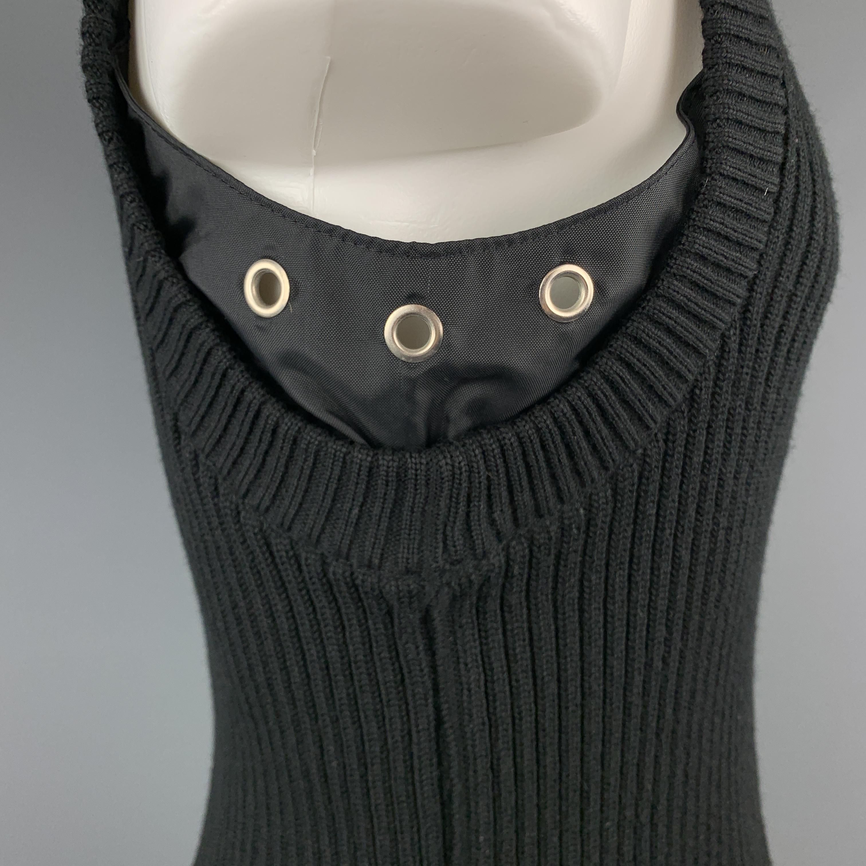 DIRK BIKKEMBERGS Size S Black Ribbed Knit Wool Grommet Side Cropped Vest In Excellent Condition In San Francisco, CA