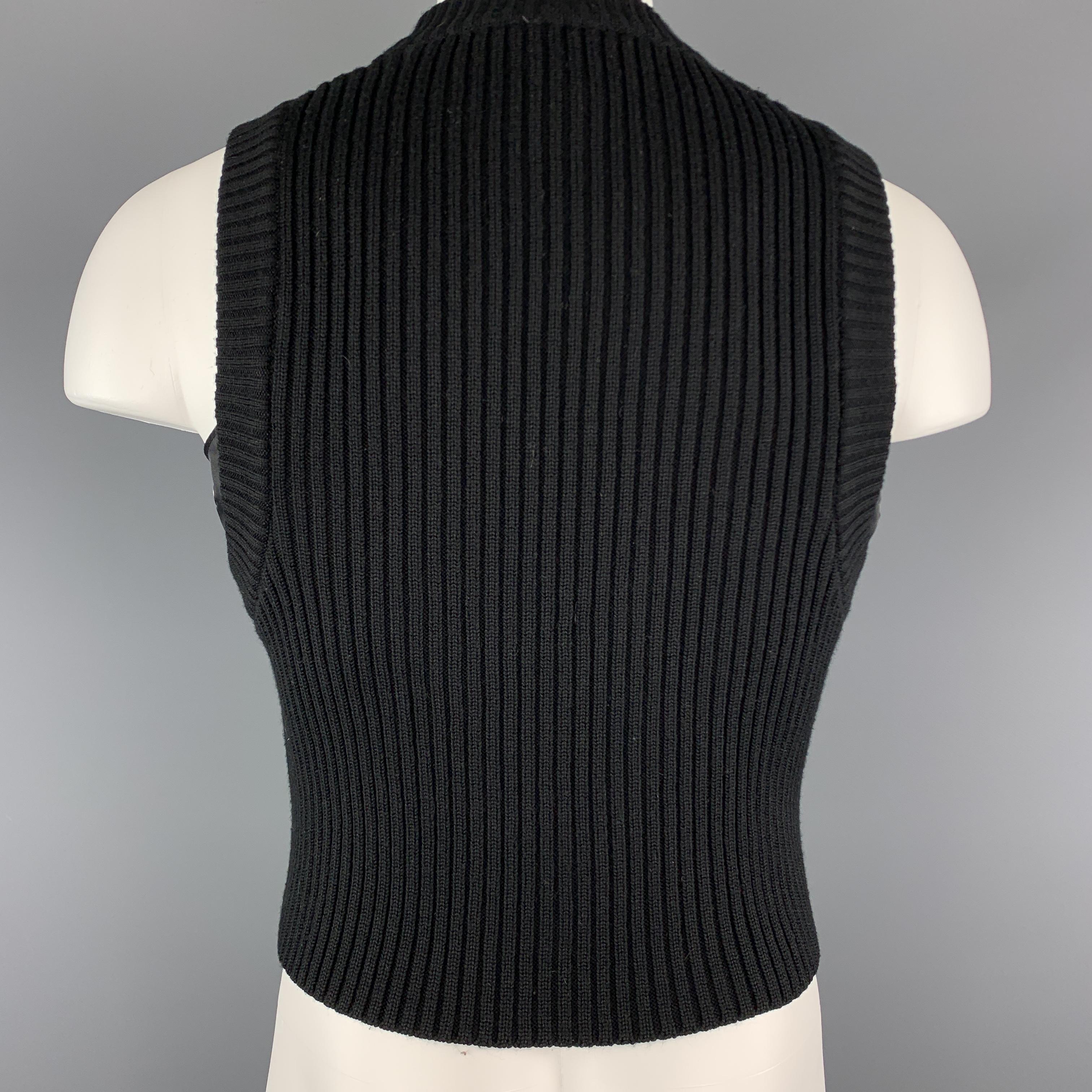 Men's DIRK BIKKEMBERGS Size S Black Ribbed Knit Wool Grommet Side Cropped Vest