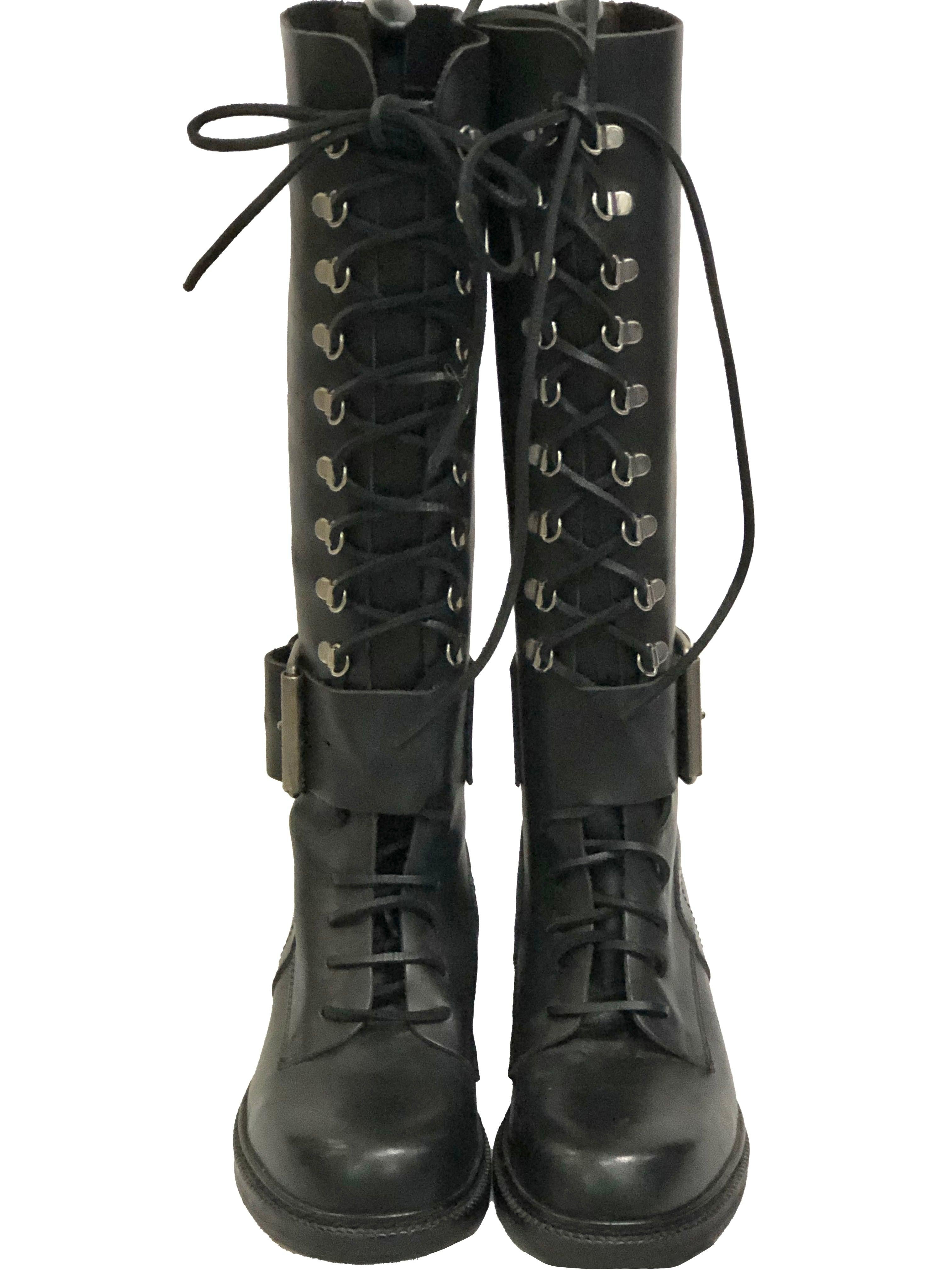 Dirk Bikkembergs Hohe Schnürstiefel mit Schnalle, 1990er Jahre (Schwarz) im Angebot
