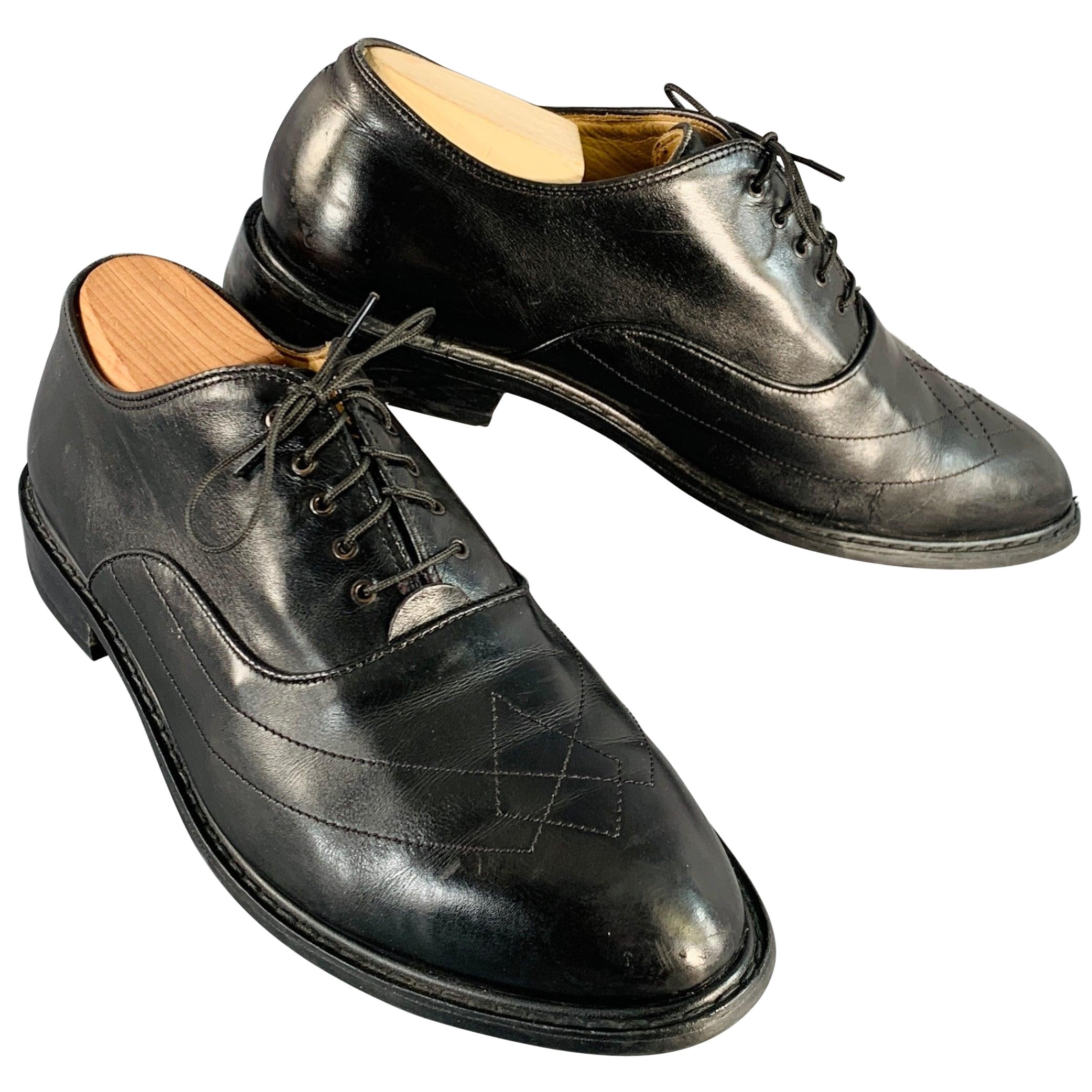 DIRK BIKEMBERGS Vintage Taille 10.5 Chaussures à lacets en cuir noir géométrique