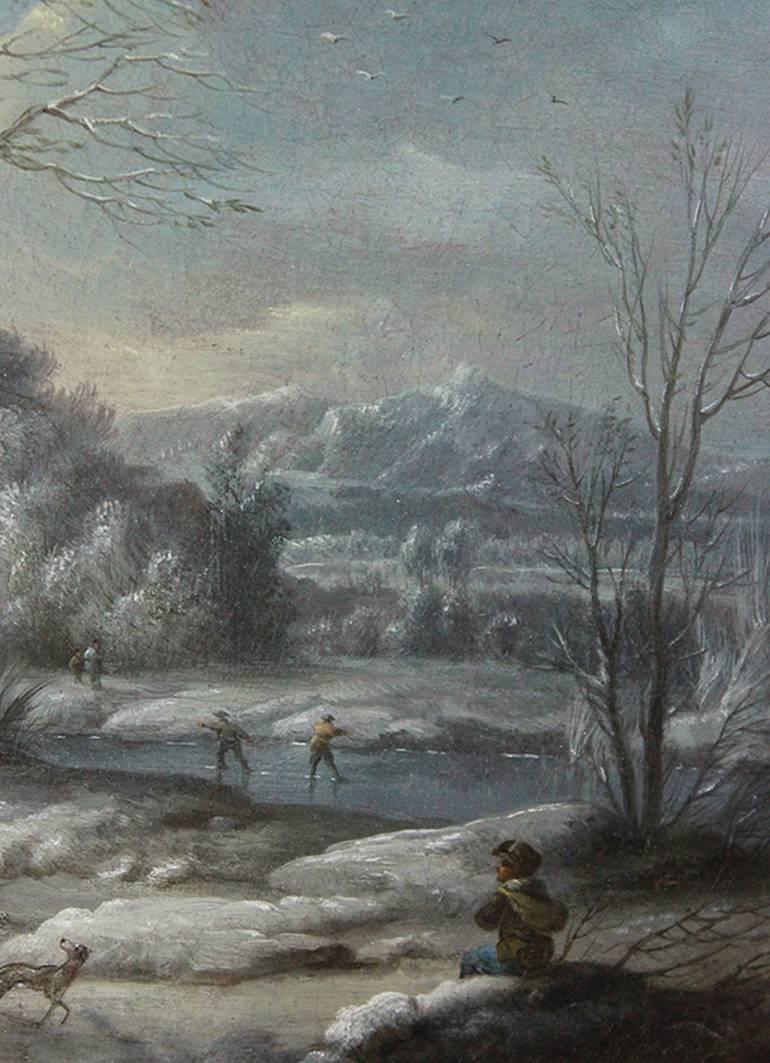Winter landscape with sleigh - Gray Landscape Painting by Dirk Dalens III
