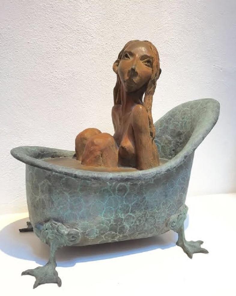 Dirk de Keyzer Figurative Sculpture - Au Bain Marie Bronze Sculpture Bathing with Marie Bath Tub Woman Nude In Stock 
