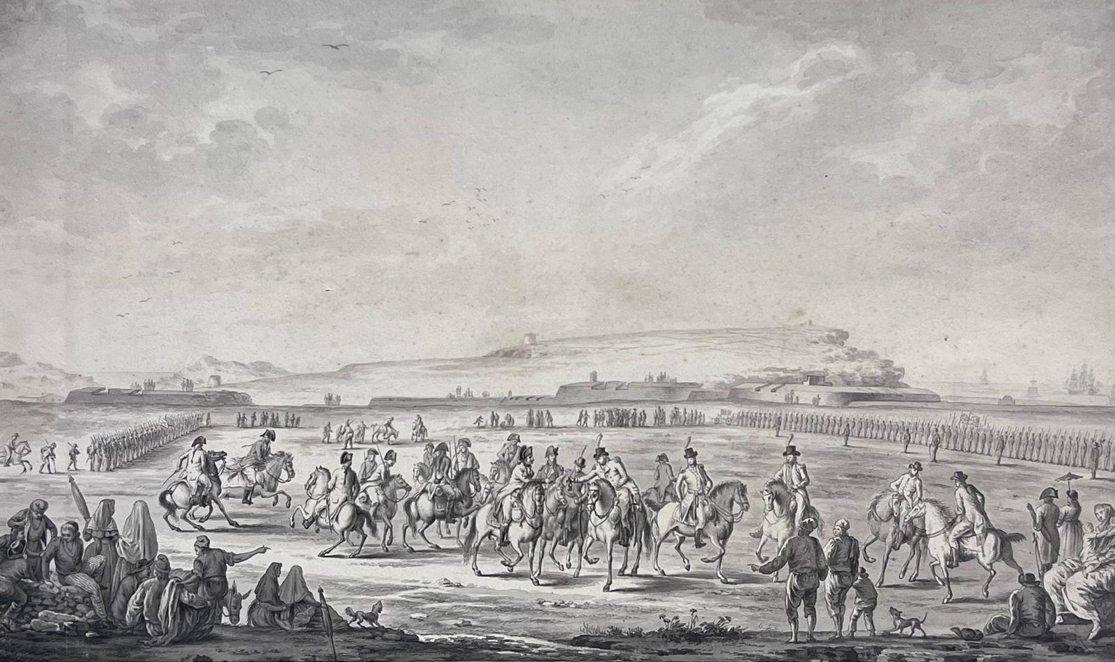 Dirk Langendijk Animal Painting - Fine Napoleonic Wars Period Battle Scene Antique Drawing Officers on Horseback