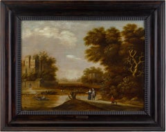 Early 17th-Century Dutch Oil Painting, River Landscape With Figures 
Crossing