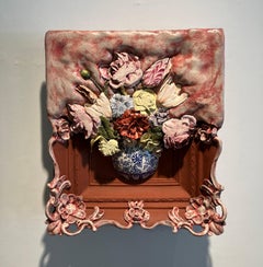 Hand Sculpted Ceramic, trompe l'oeil, Wall Sculpture, 19 x 17 x 4 in, Staschke