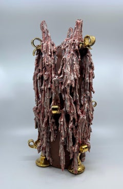 Escultura Contemporánea de Cerámica Trompe l'oeil con Esmalte, Jarrón para Velas