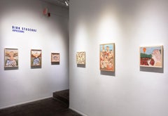 Retrato invertido con perro y sol poniente