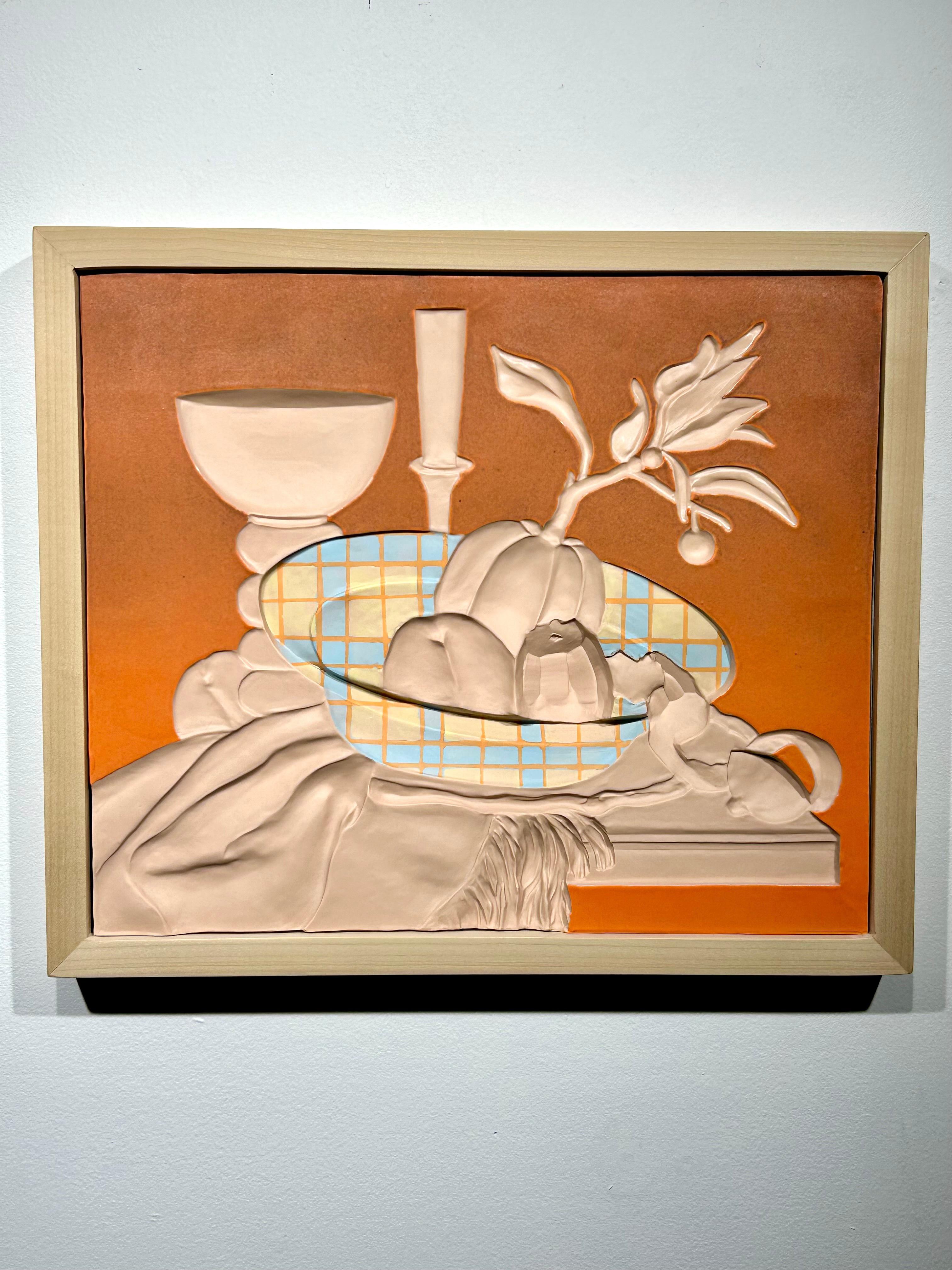 Dirk Staschke Figurative Sculpture - Inverted Still life with Plaid Bowl