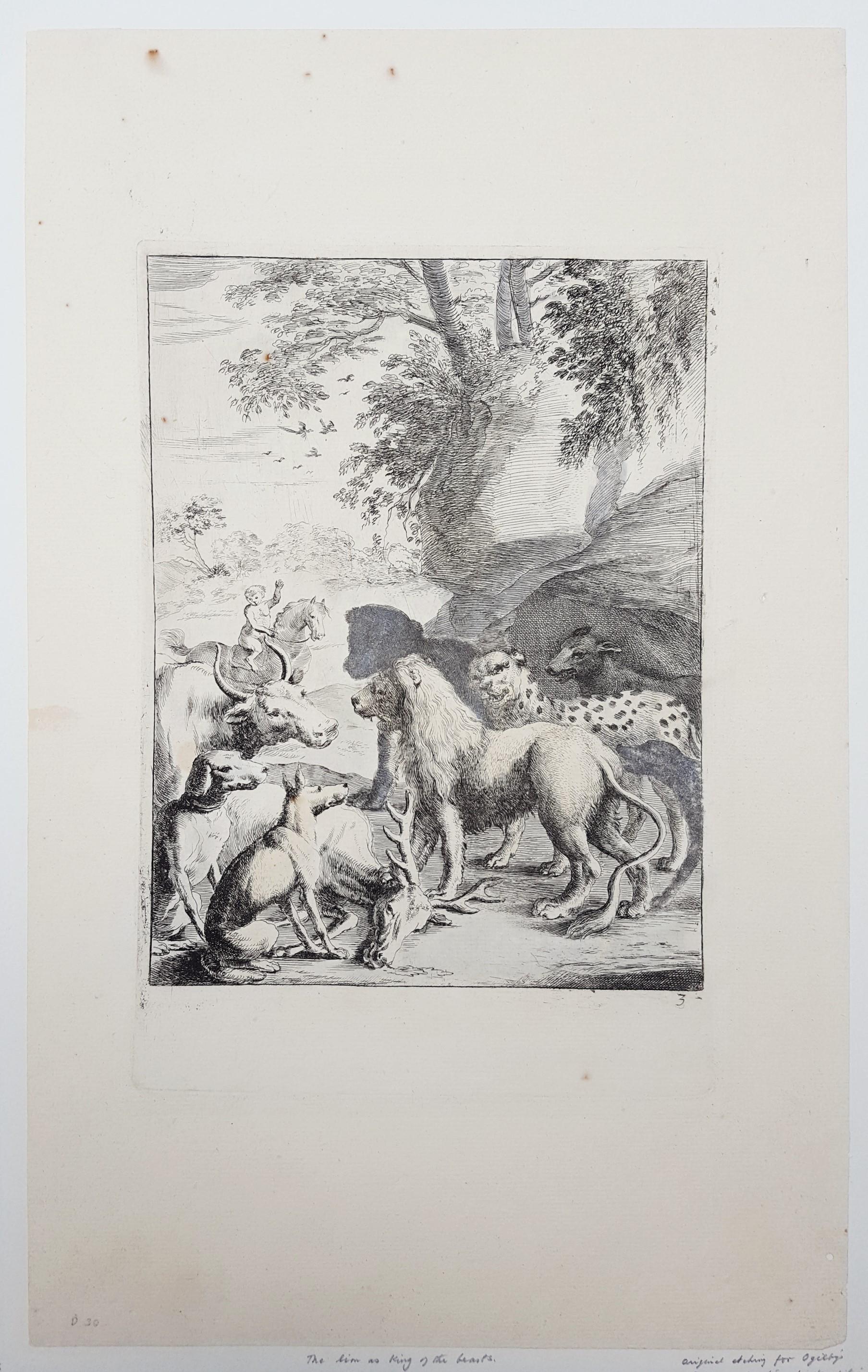 Het leeuwendeel (Der Löwe im Dienste des Löwen) /// Alte Meister Tierlandschaft, Tier, Landschaft, Hund, Leopard (Grau), Animal Print, von Dirk Stoop