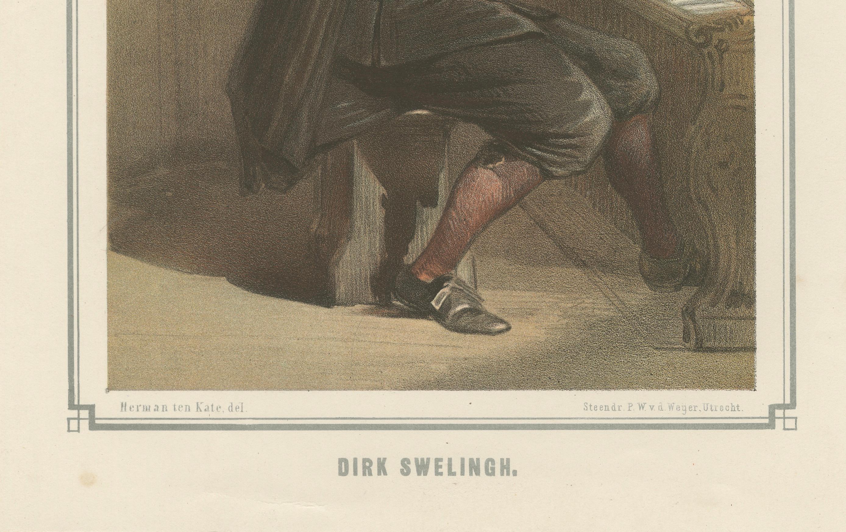 Dirk Sweelinck - Organiste et compositeur baroque néerlandais, lithographie du XIXe siècle Bon état - En vente à Langweer, NL
