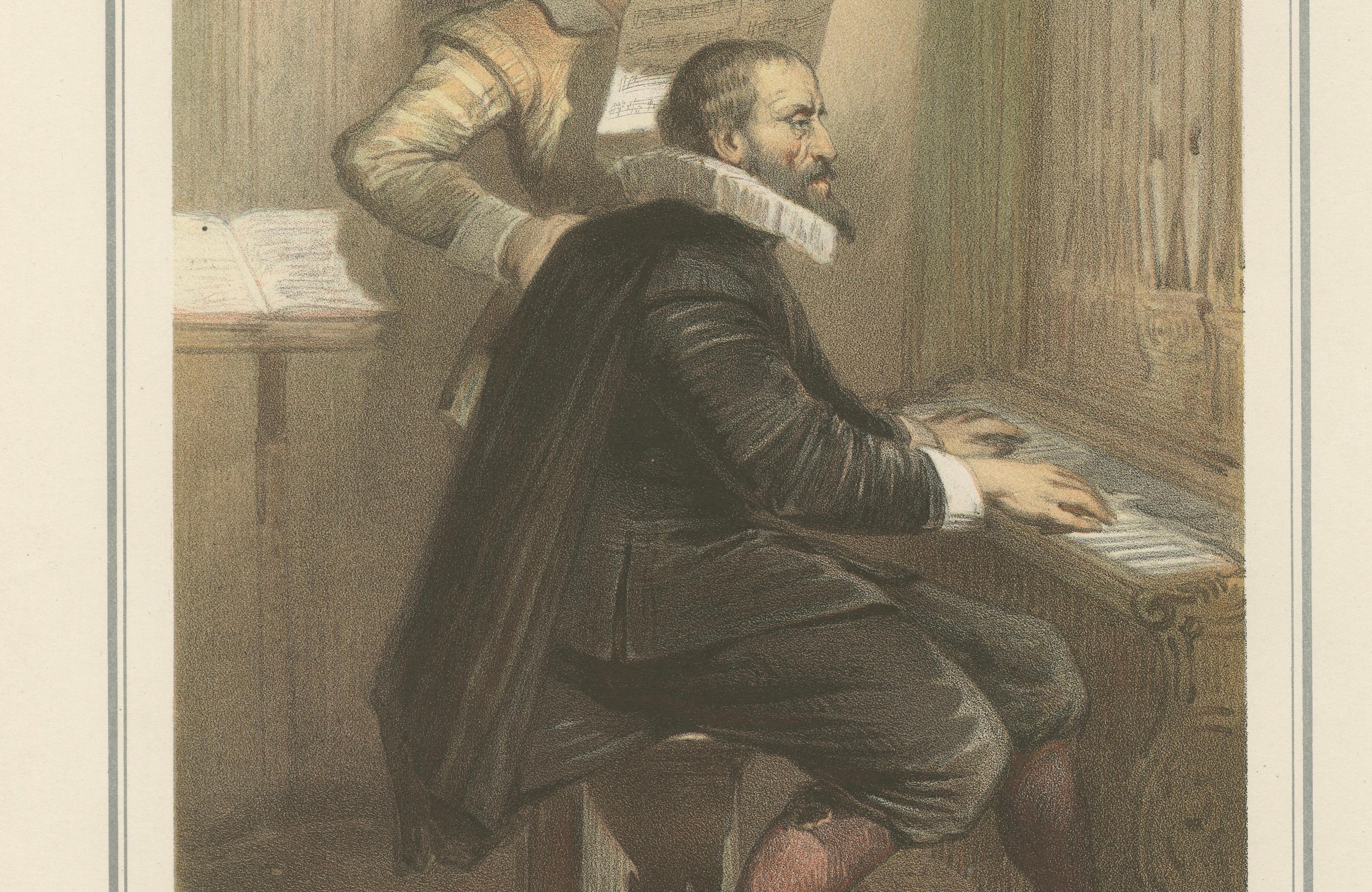 Milieu du XIXe siècle Dirk Sweelinck - Organiste et compositeur baroque néerlandais, lithographie du XIXe siècle en vente