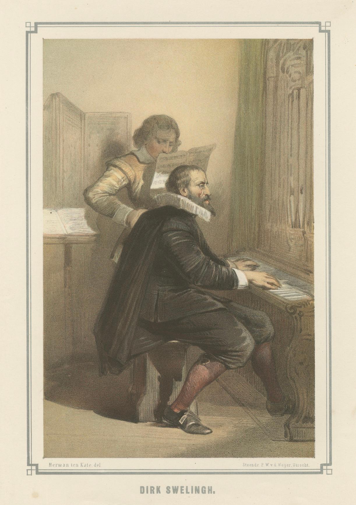Dirk Sweelinck - Organiste et compositeur baroque néerlandais, lithographie du XIXe siècle en vente 1