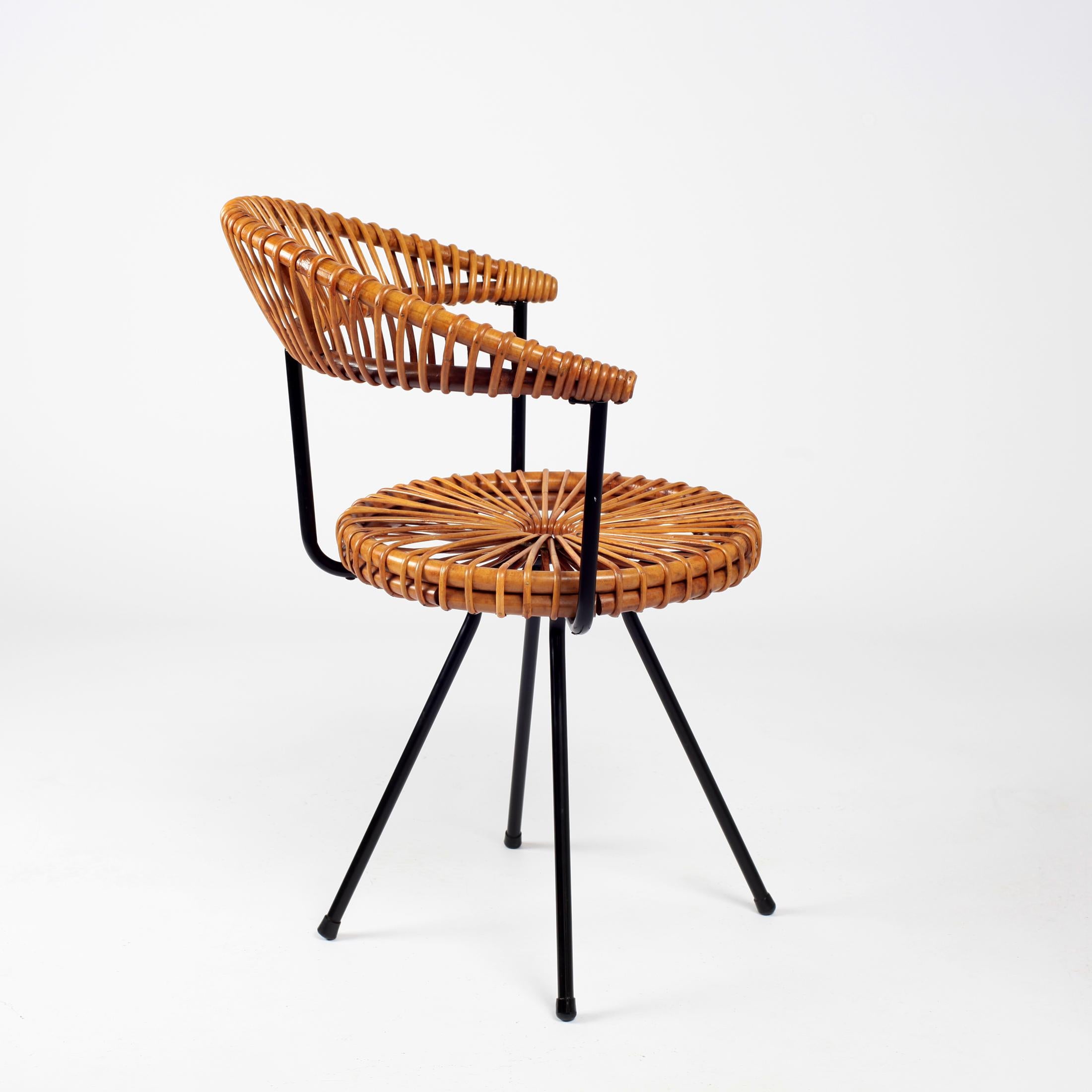 Mid-Century Modern Dirk Van Sliedrecht Rattan Chair for Gebr Jonkers Noordwolde, 1950s