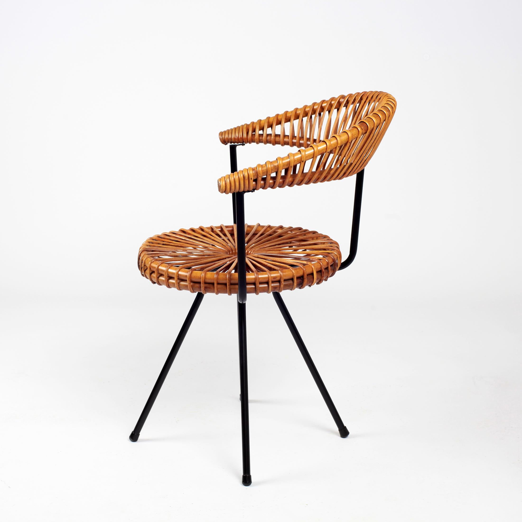 Dutch Dirk Van Sliedrecht Rattan Chair for Gebr Jonkers Noordwolde, 1950s
