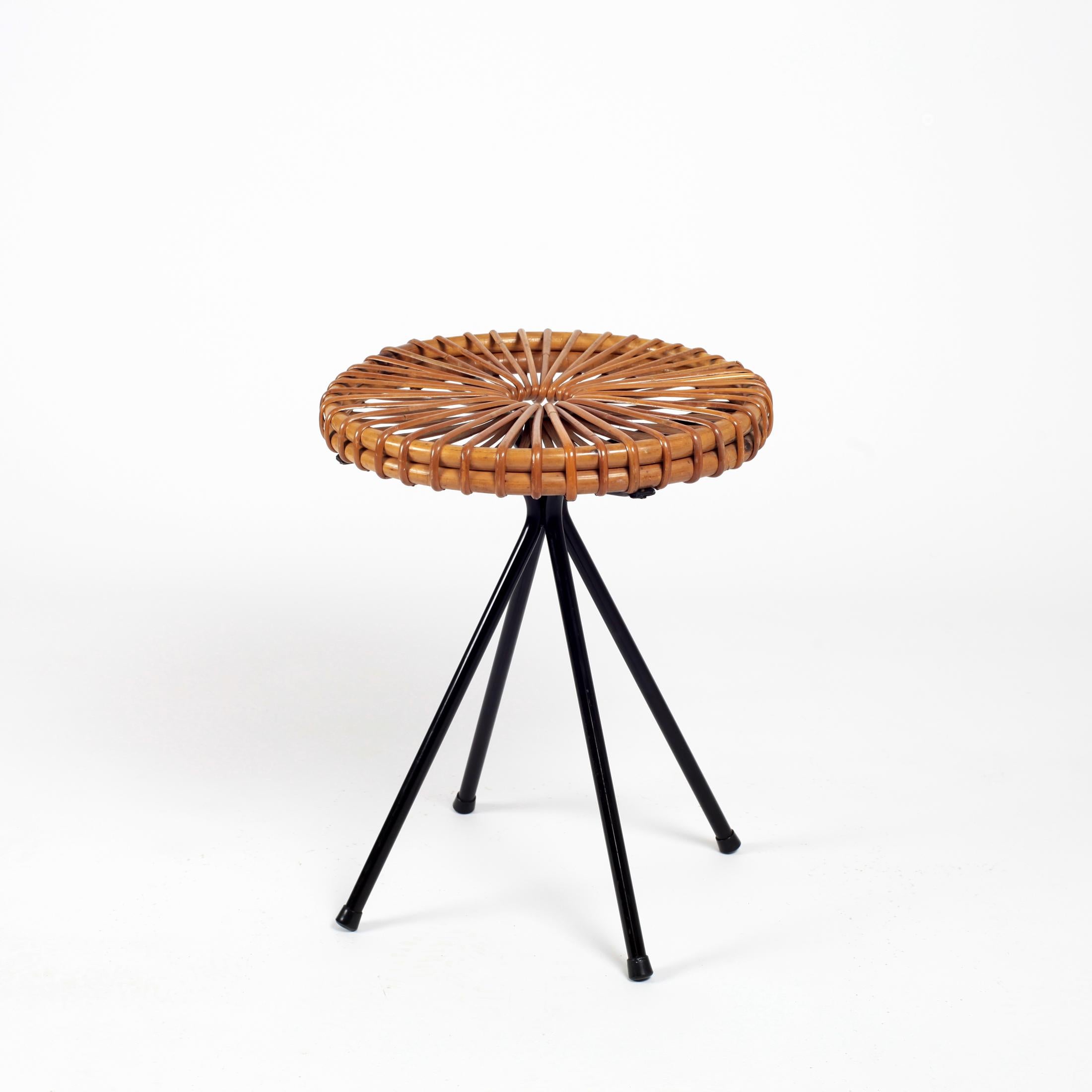 Dutch Dirk Van Sliedrecht Rattan Stool for Gebr Jonkers Noordwolde, 1950s