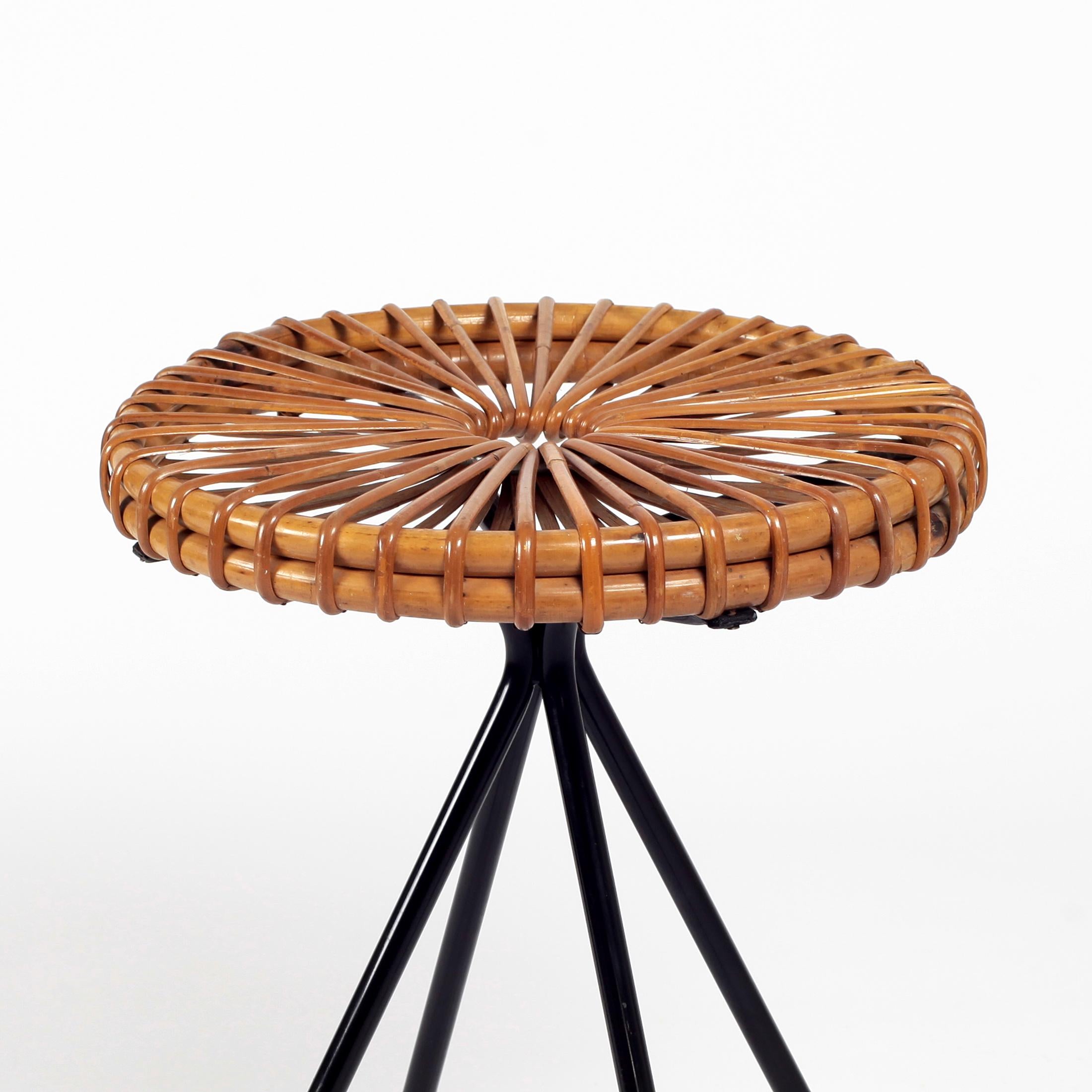 Mid-20th Century Dirk Van Sliedrecht Rattan Stool for Gebr Jonkers Noordwolde, 1950s