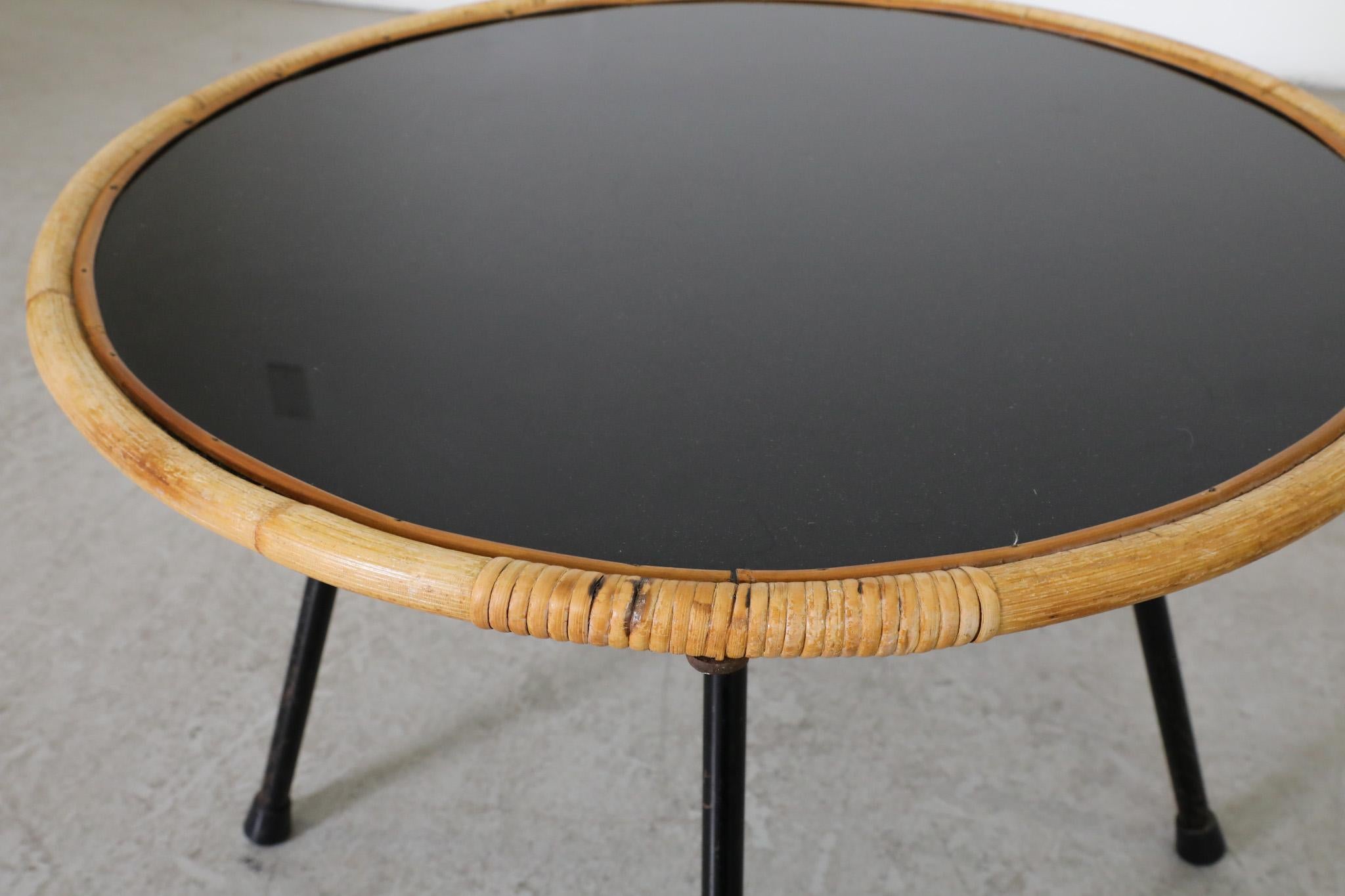 Dirk van Sliedregt (attr) Mid-Century Black Glass and Bamboo Side Table For Sale 3