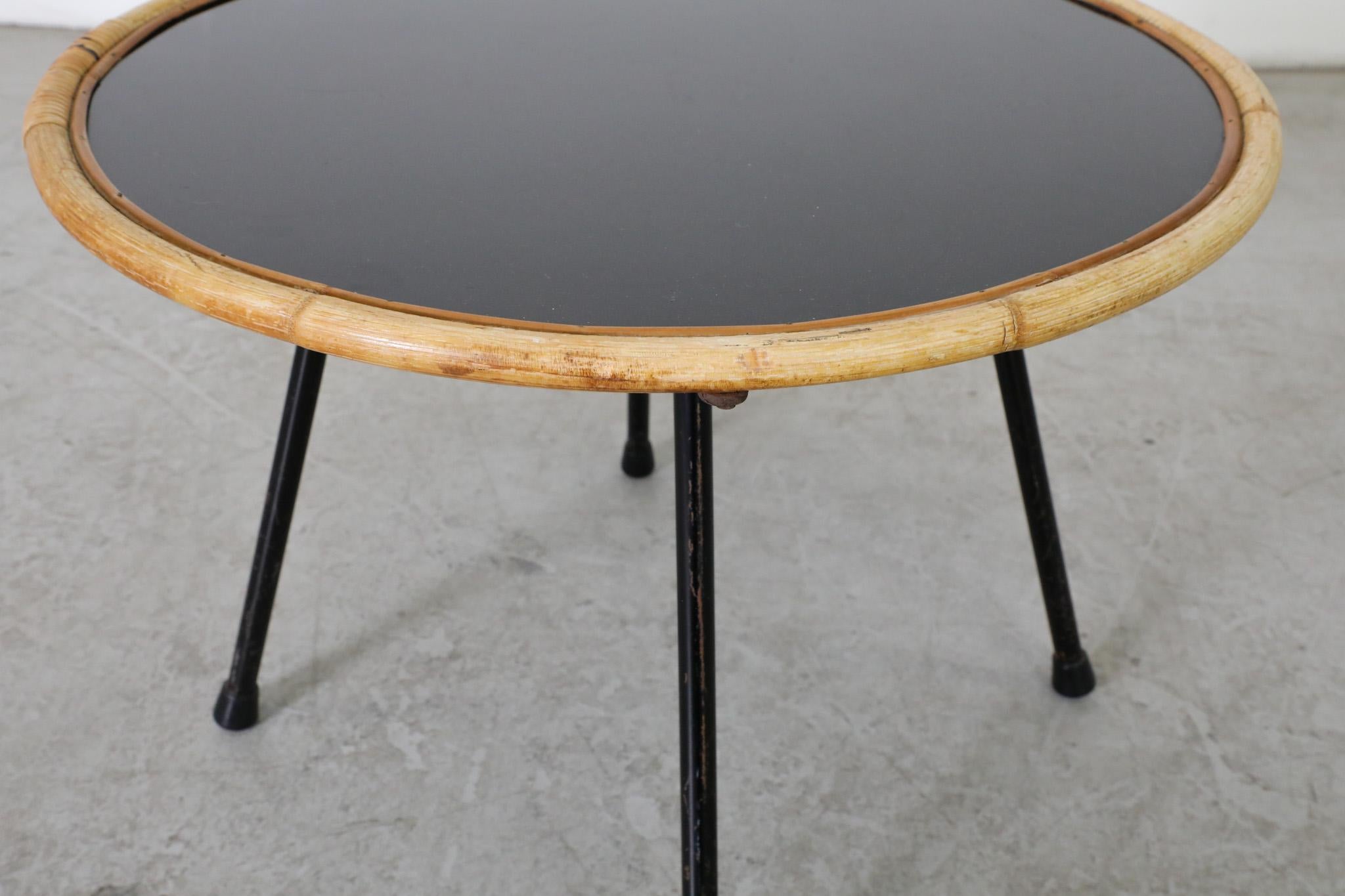 Dirk van Sliedregt (attr) Mid-Century Black Glass and Bamboo Side Table For Sale 4