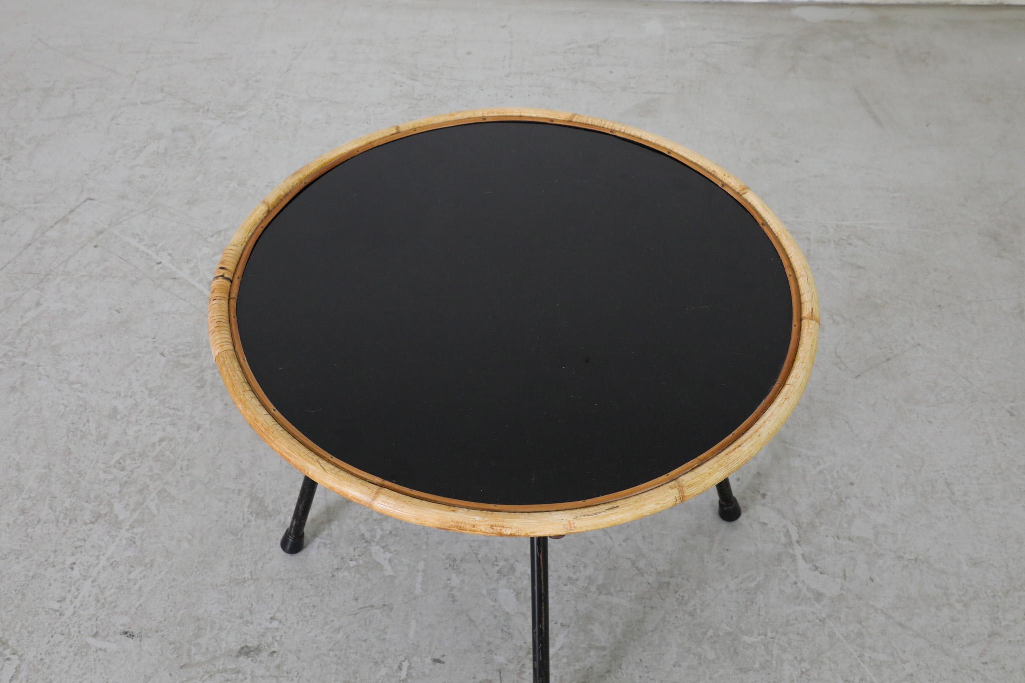 Dirk van Sliedregt (attr) Mid-Century Black Glass and Bamboo Side Table For Sale 5