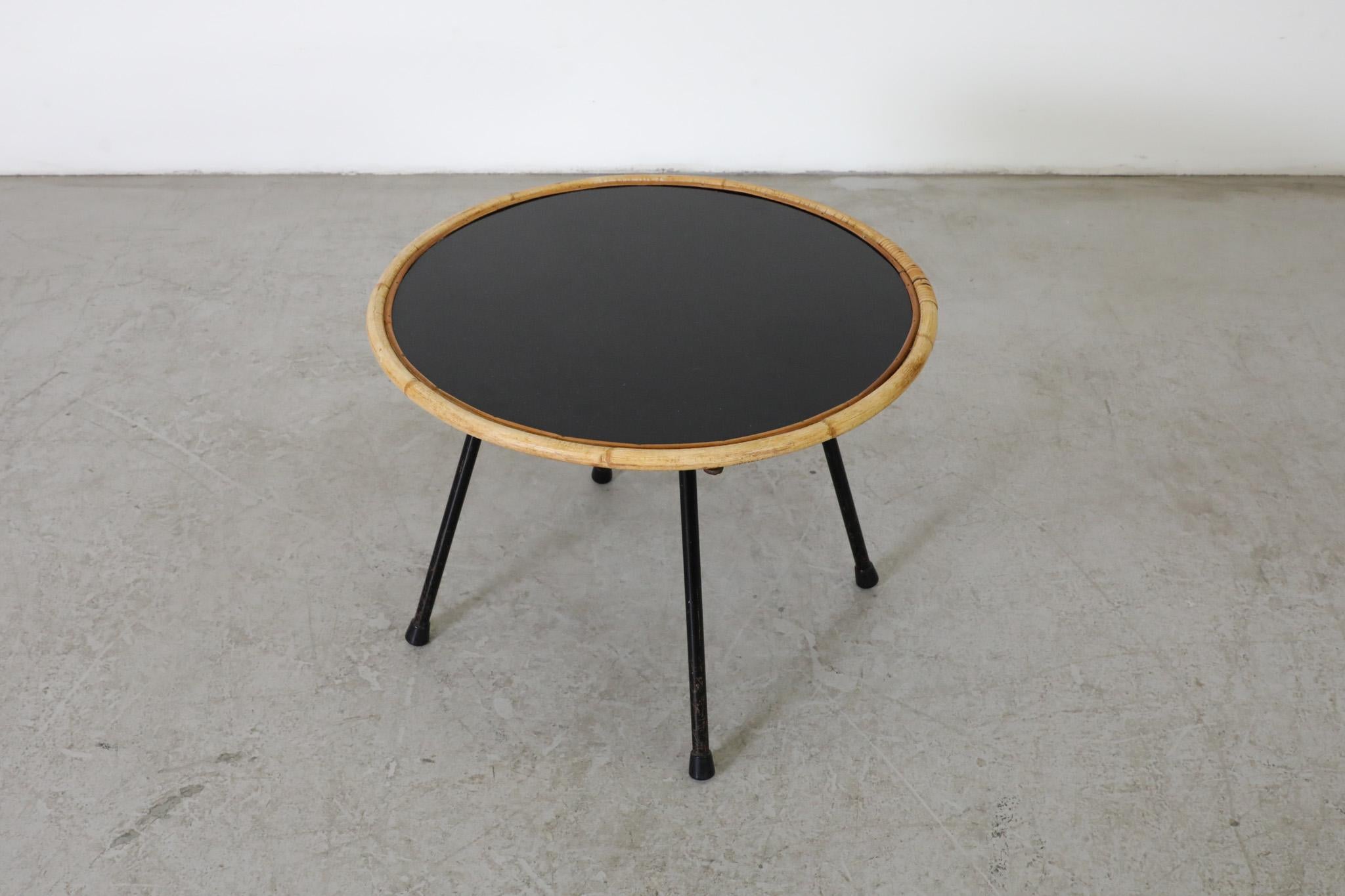 Dirk van Sliedregt (attr) Mid-Century Black Glass and Bamboo Side Table For Sale 6