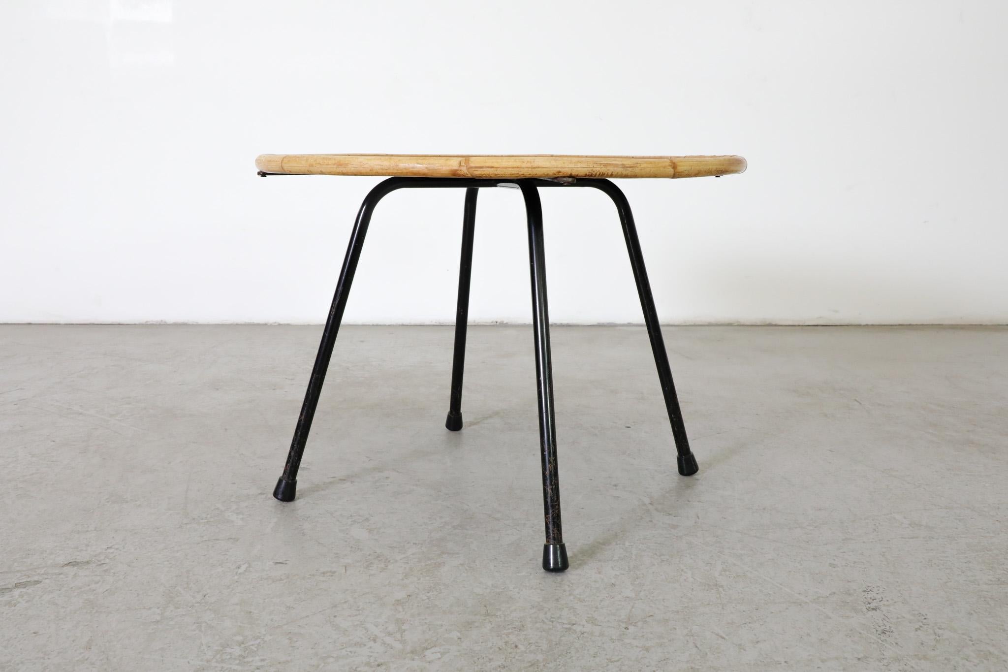 Mid-20th Century Dirk van Sliedregt (attr) Mid-Century Black Glass and Bamboo Side Table For Sale