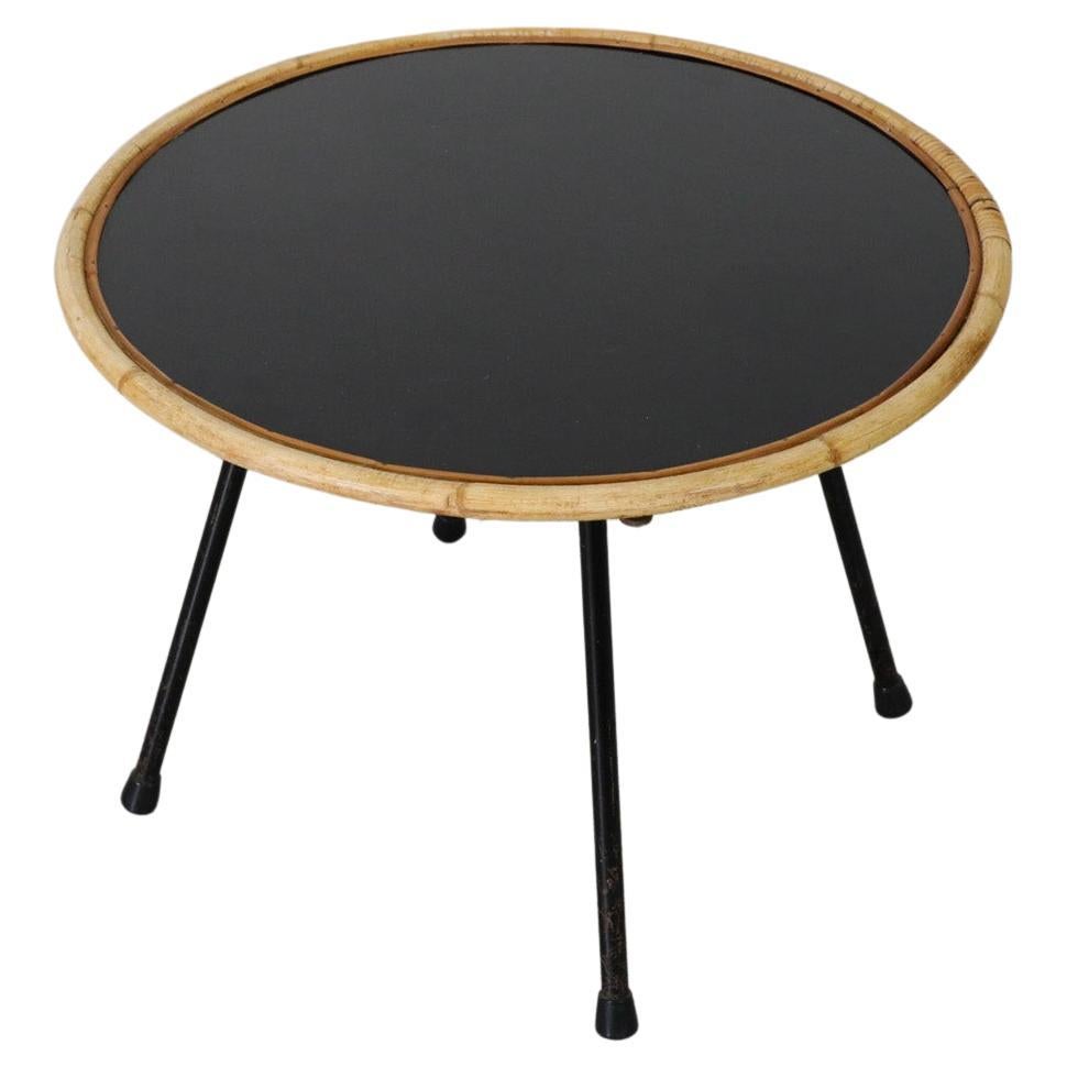 Dirk van Sliedregt (attr) Mid-Century Black Glass and Bamboo Side Table For Sale